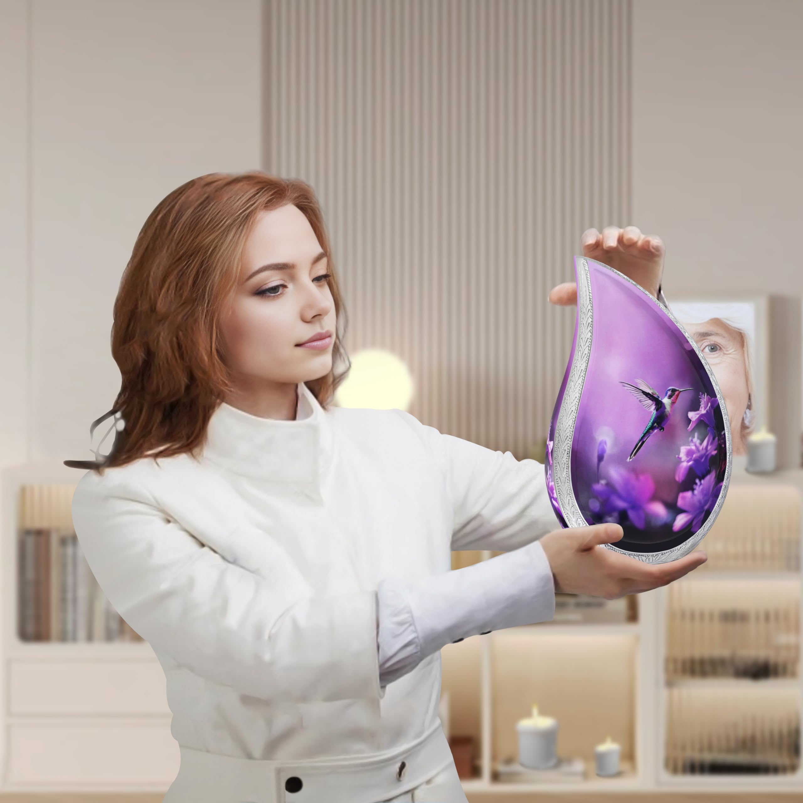 NANIURN Small Urns for Human Ashes Keepsake, Cremation Urn for Ashes for Women & Men, Purple Butterfly and Lavender, Mini Teardr