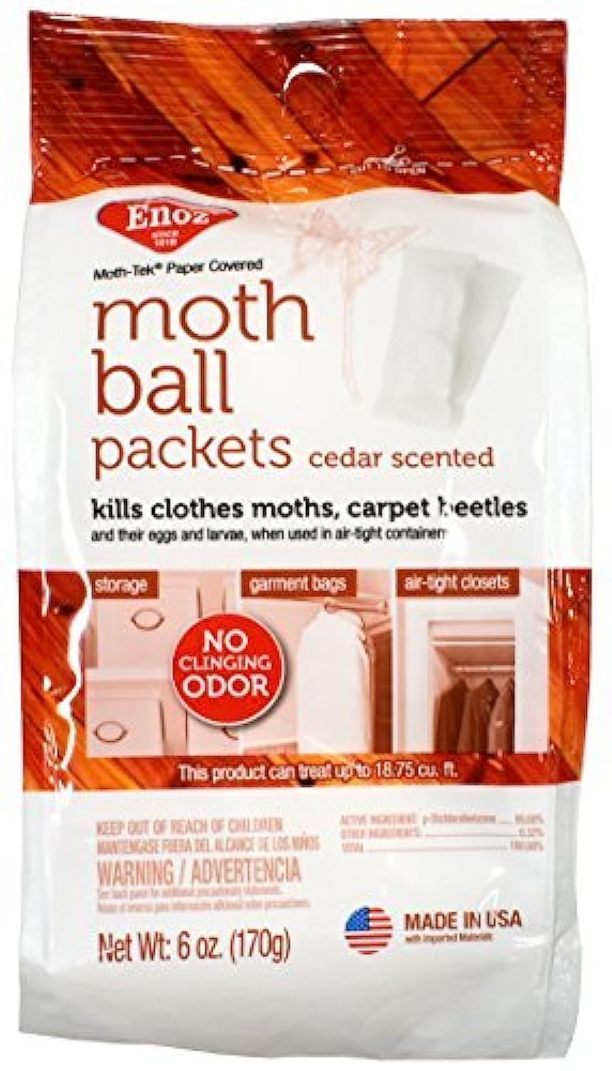 Enoz Moth Ball Packets - Ceder Scented Kills Clothes Moths, Carpet Beetles, And Eggs And Larvae