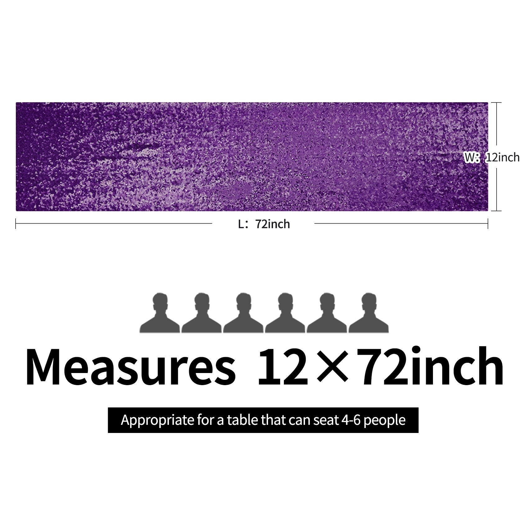 6Pcs 12X72 Inch Sequin Table Runner Purple Glitter Table Runner For Party, Wedding, Bridal Baby Shower, Event Decorations(6Pcs,