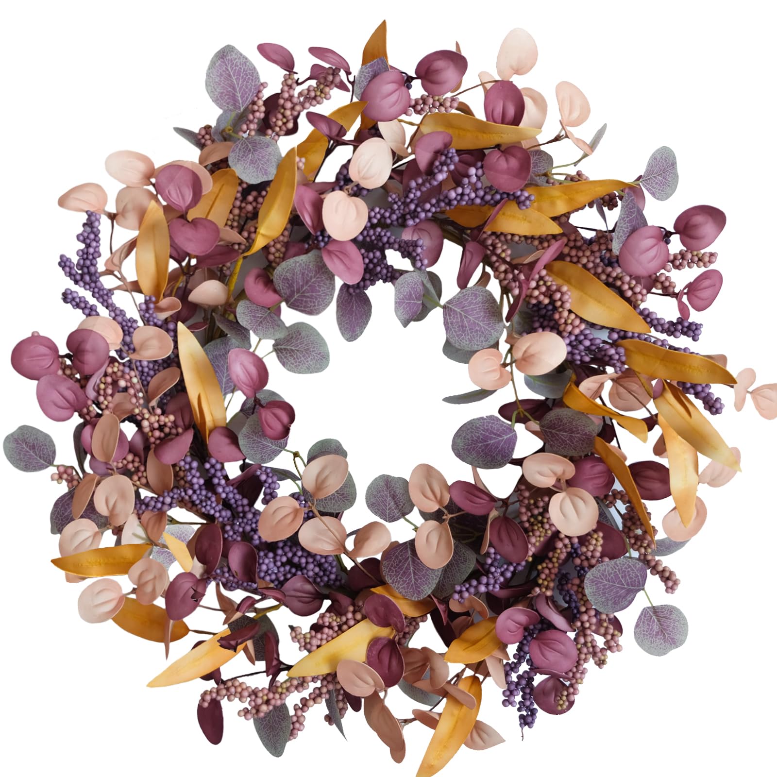 Bibelot 22 Artificial Fall Wreaths for Front Door Autumn Wreath for Home, Fall Wreath with Berries Eucalyptus Willow Leaves for 