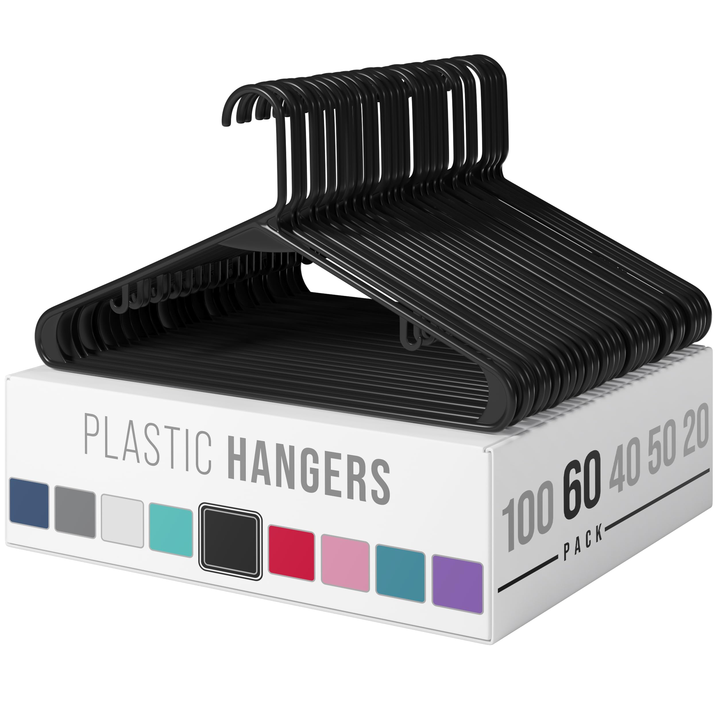 Neaterize Clothes Hangers Plastic 60 Pack - Black Plastic Hangers - Makes The Perfect Coat Hanger And General Space Saving Cloth