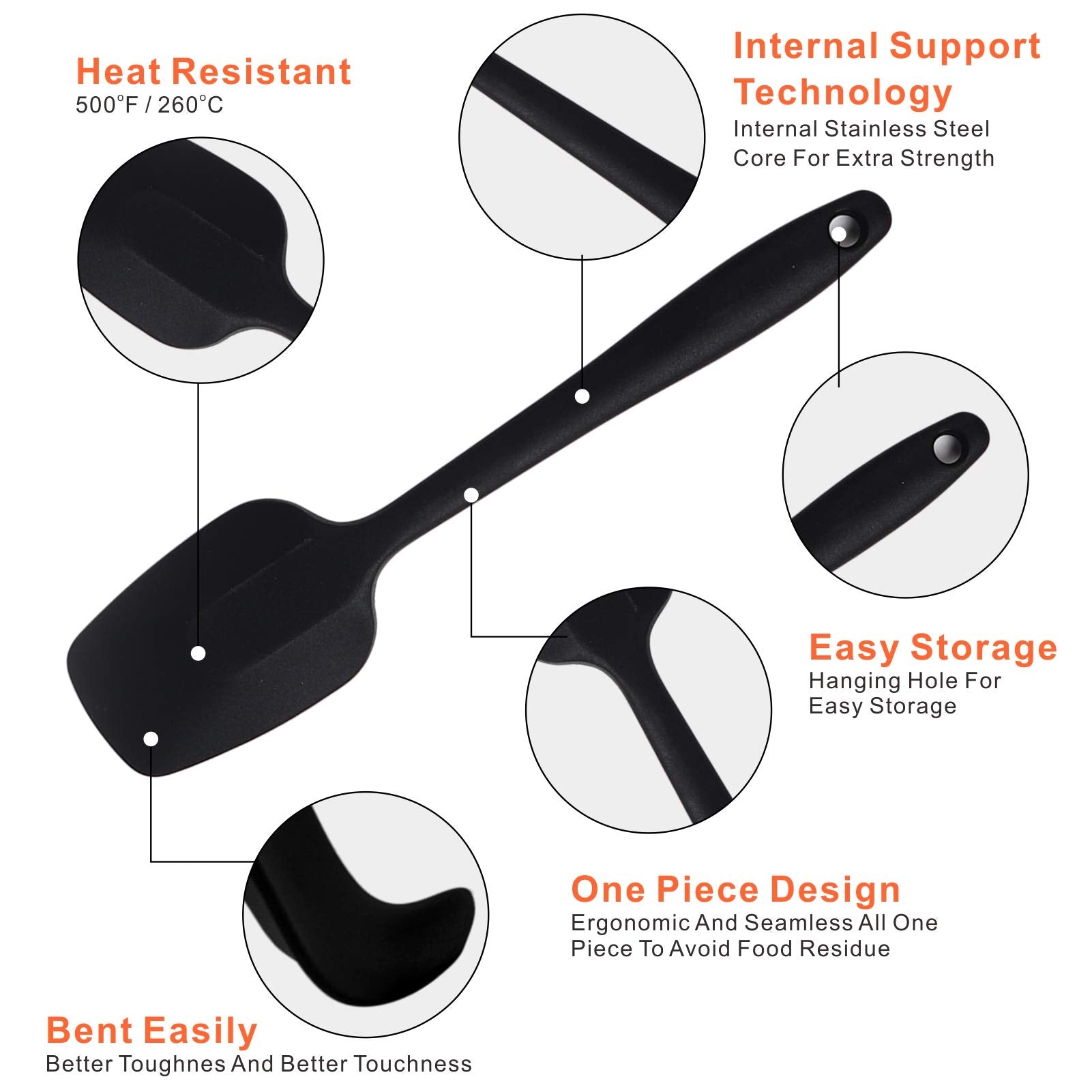 Silicone Spatulas, 8.2 Inch Small Rubber Spoon Spatula Heat Resistant Seamless One Piece Design Non-Stick Spoonula Flexible Scra