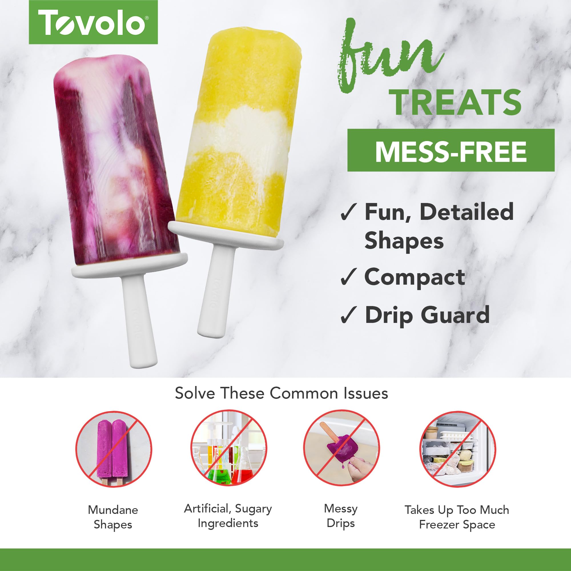 Tovolo Silicone Groovy Popsicle Molds With Tray (Spring Green) - Ice Pop Molds With 6 Cavities For Homemade Ice Pops & Frozen Sn