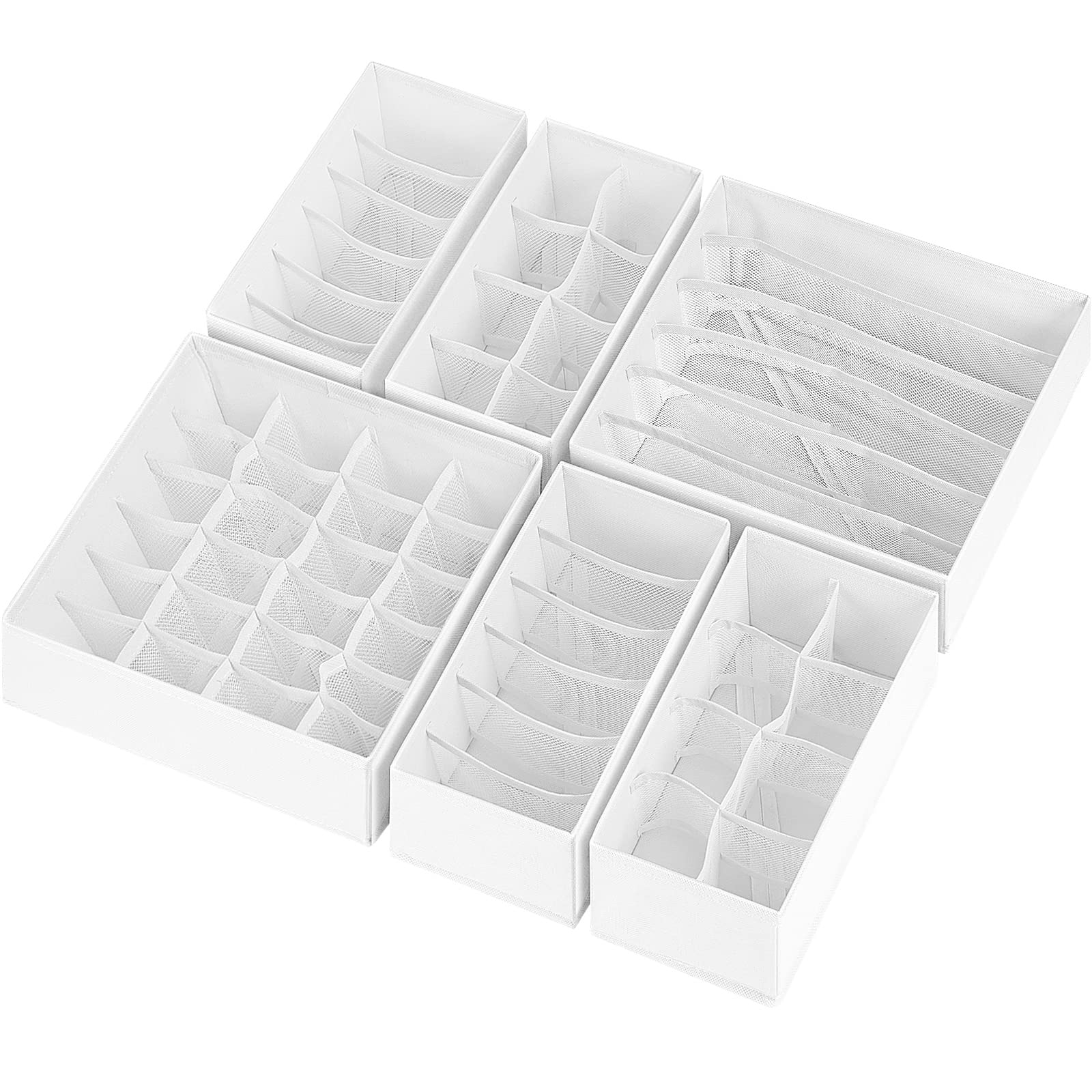 6 Pack Sock Underwear Drawer Organizer Dividers, 58 Cell Foldable Fabric Dresser Closet Organizers and Storage Bins for Clothing