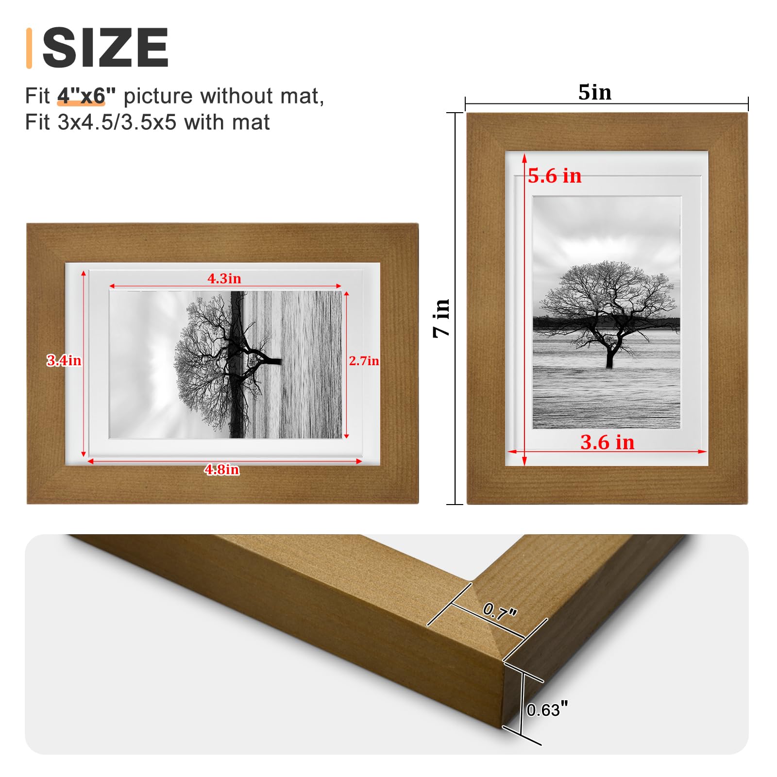Egofine 4X6 Picture Frame - Made Of Solid Wood Covered By Plexiglass For Table Top Display And Wall Mounting Photo Frame Light B