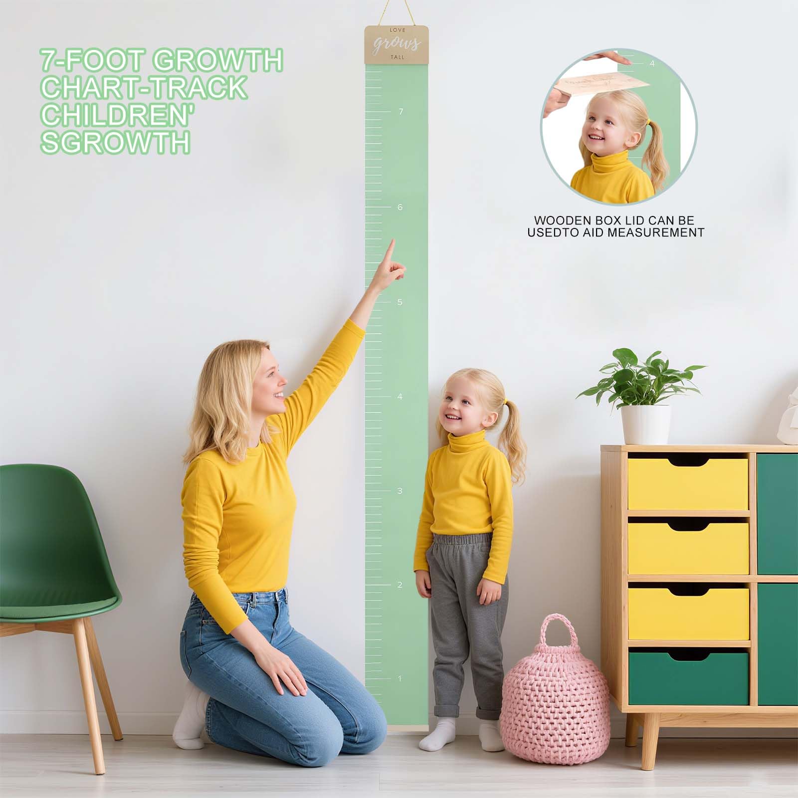 Vozekrod Height Chart for Wall - Canvas Growth Ruler with Wood Hanger, Baby Nursery Room Decor, Tracks Kids Milestones - Cute &