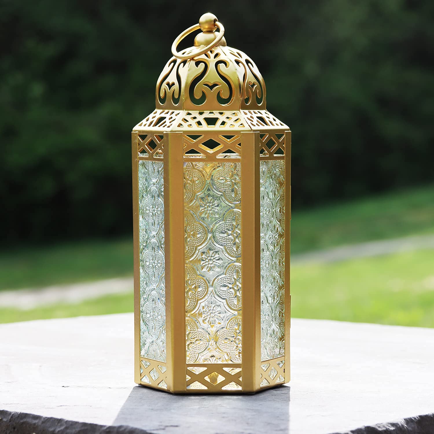VELA LANTERNS 10.5 Gold Moroccan Candle Lantern Decorative Candle Holder Lamp for Table or Hanging, Ramadan Decorations, Indoor