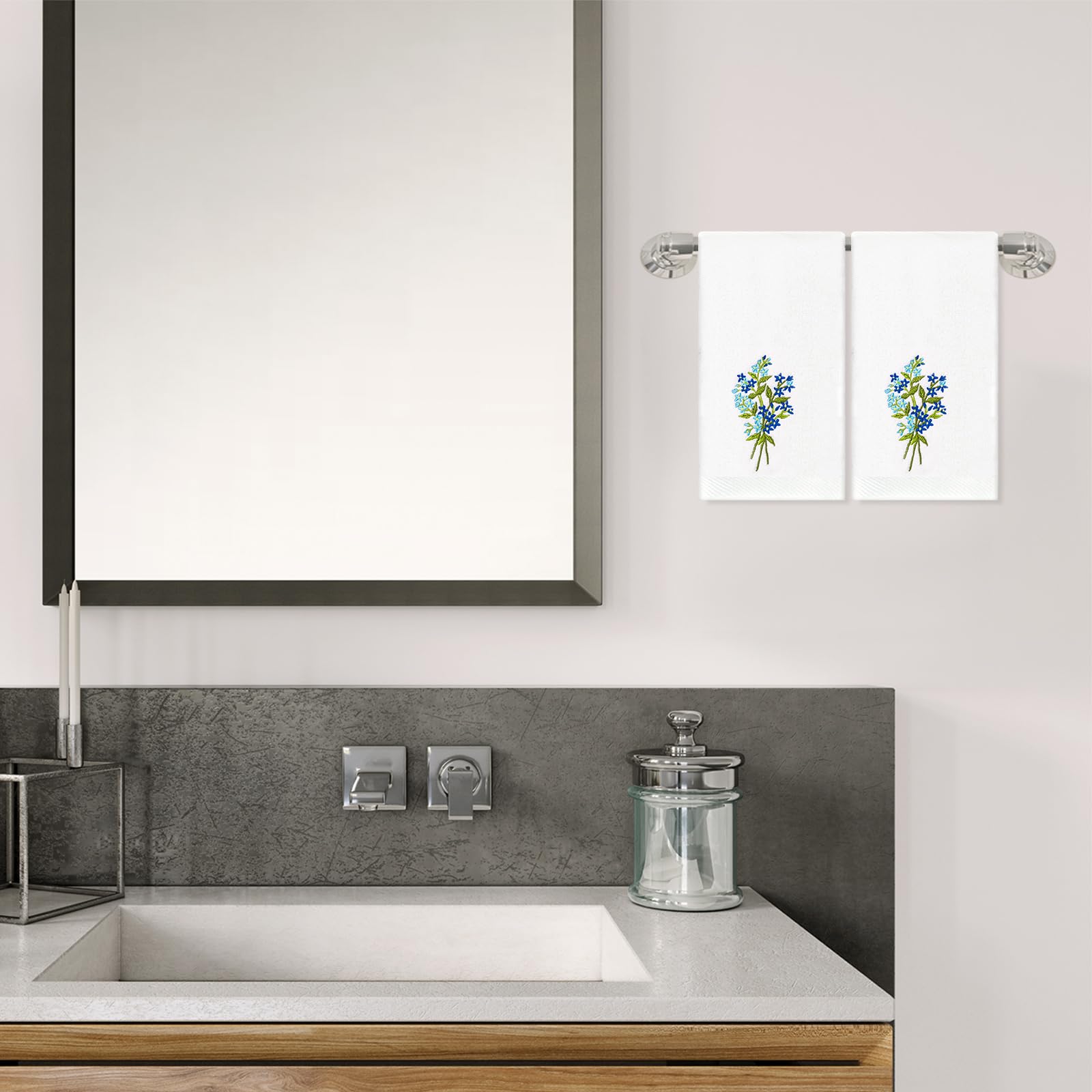 Jarthenaamcs 2Pcs Blue Floral Hand Towels Forget-Me-Not Flower Embroidered Bathroom Towel Decorative Dish Towel For Hand Drying