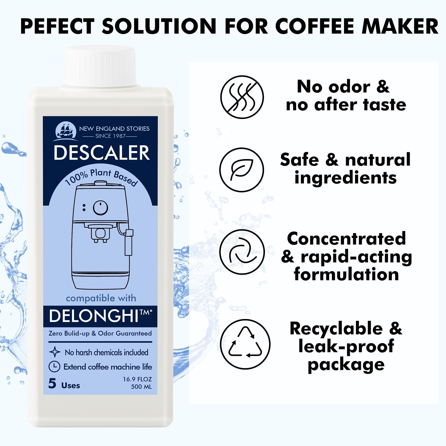 10 Uses Delonghi Compatible Descaling Solution, Specially Designed To Clean Delonghi Coffee Machines And Maker - 33.8Oz Espresso