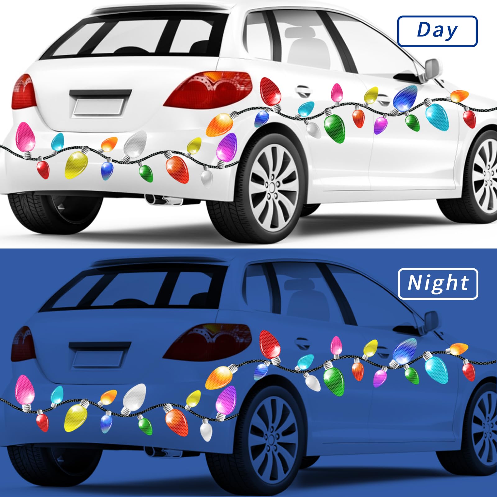 65 Pcs Christmas Car Reflective Bulbs Magnets Decorations, 40 Christmas Refrigerator Bulbs Light Shaped Magnets 25 Magnetic Wire
