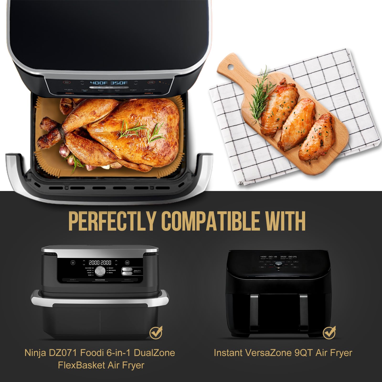 Mmh 150Pcs Air Fryer Liners For Ninja Dz071 7-Qt/Ninja Ad600Co 11-Qt/Instant Versazone 9Qt,100Pcs Small Liners For Divider Baske