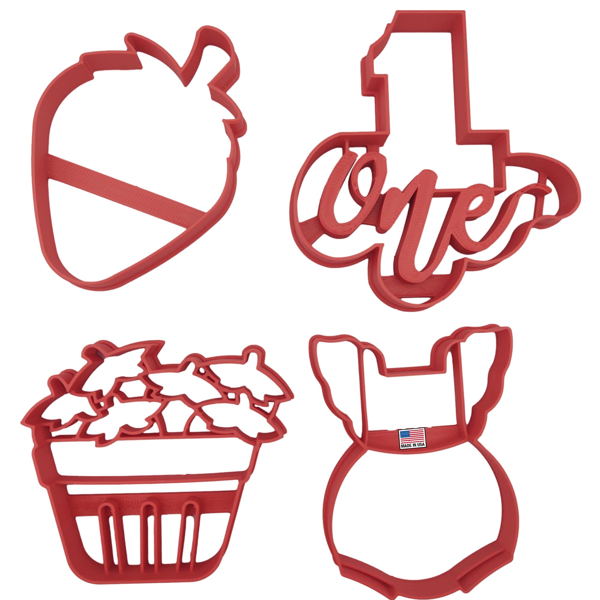 Strawberry Cookie Cutter With Basket Romper And Number One Baby Girl Shower Sprinkle Welcome Home One Year Old Birthday Party In