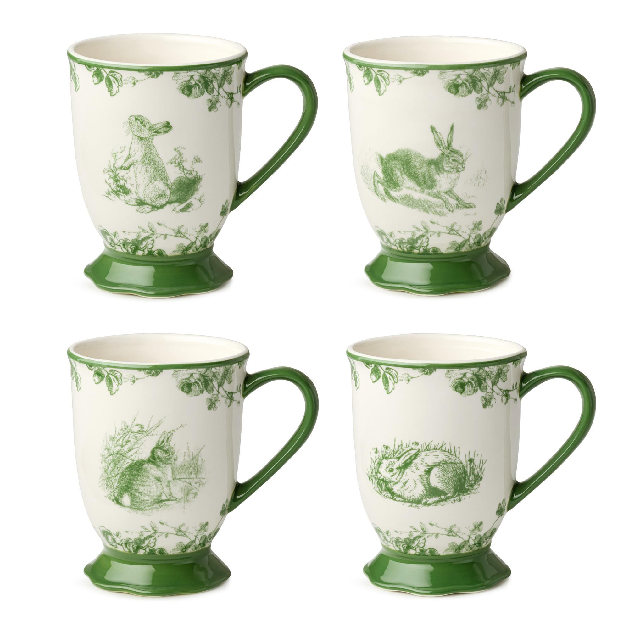 Le Jardin 6oz MUGS SET OF 4  Green Bunny Stoneware Cups for Coffee, Tea & Cocoa  Charming Drinkware for Spring Brunch or Morni