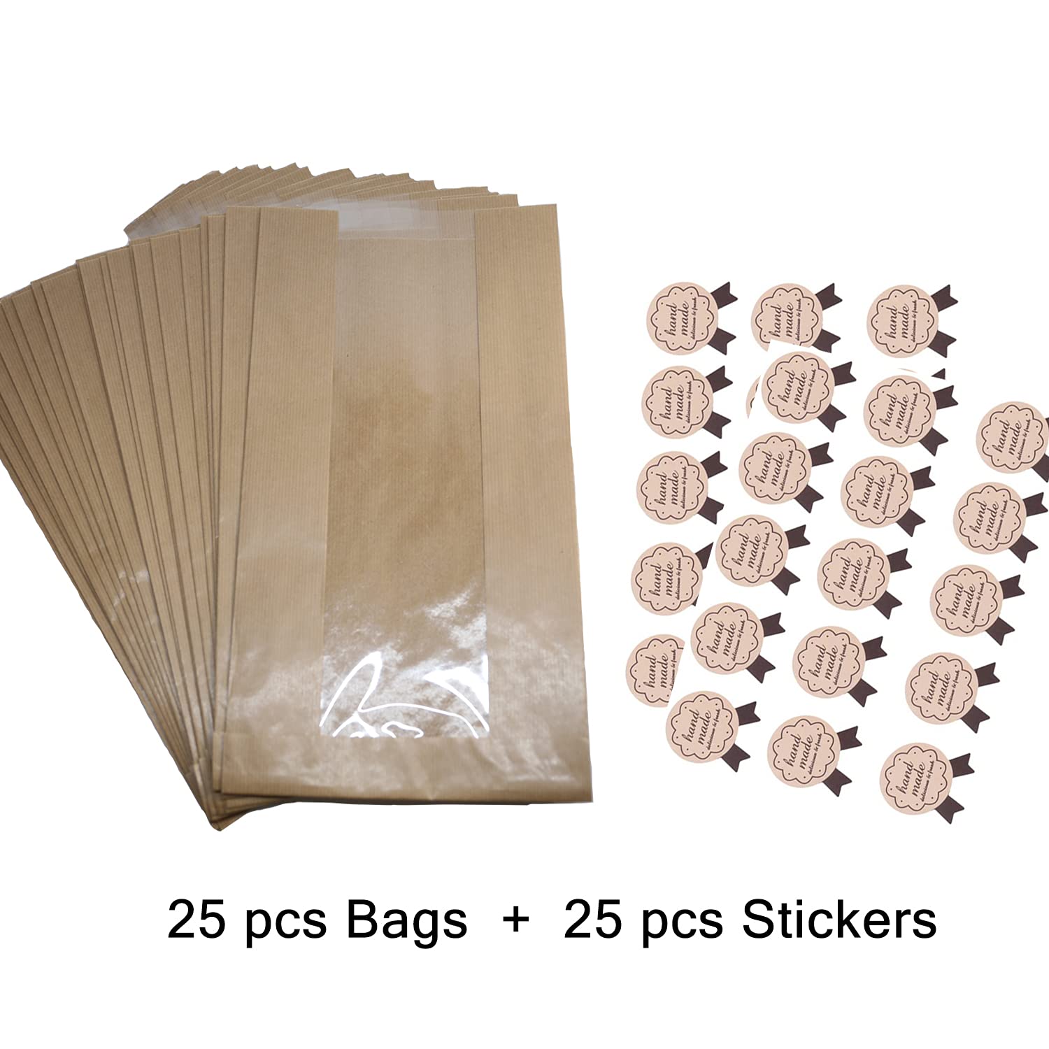 Gm Home 25 Pcs Toast Paper Bag Kraft Bread Bag With Front Window Label Seal Sticker Packaging Paper Bakery Bag For Loaf Pastry C