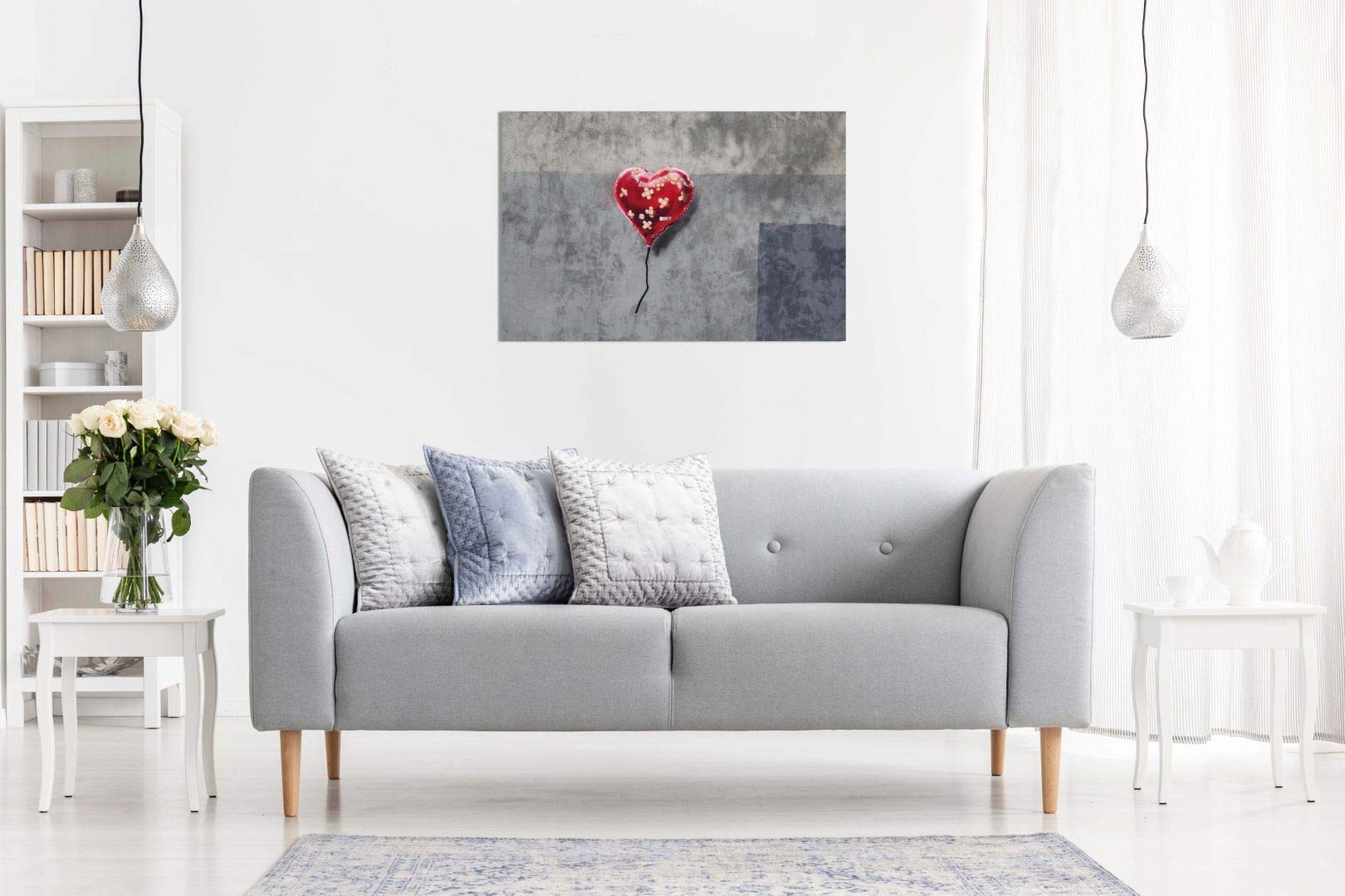 Bandaged Heart Balloon Banksy Canvas Wall Art Picture Print (12X8In)