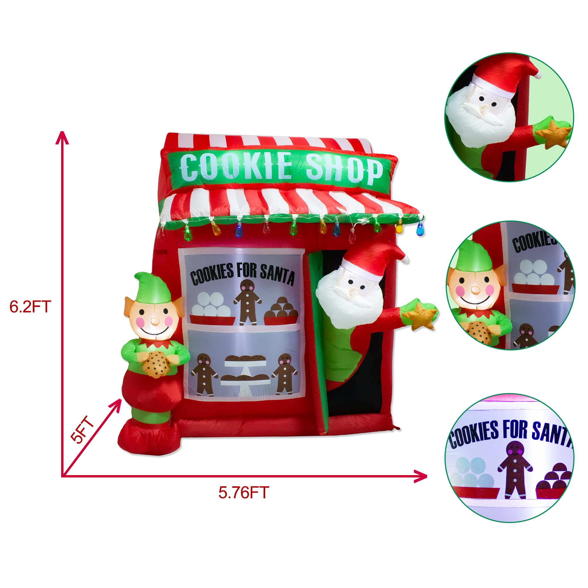 luxfcup 6FT Christmas Inflatable Santa Elf Cookie Shop Decoration with LED Lights Outdoor Yard Easter Blow Up Decorations Inflat
