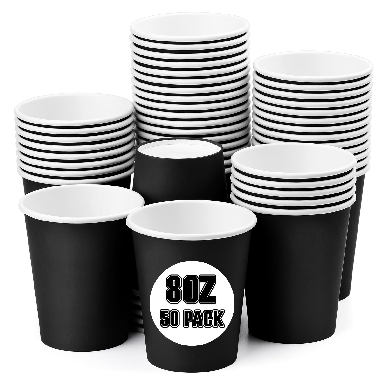 Fedmut 50 Pack 8oz Paper Cups Disposable Water Hot/Cold Cups (Black)