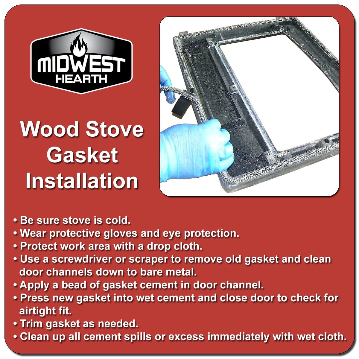 Midwest Hearth Wood Stove Replacement Gasket for Woodburning Stoves - Graphite Impregnated Fiberglass Gaskets (1/2'' x 84'' Rope)