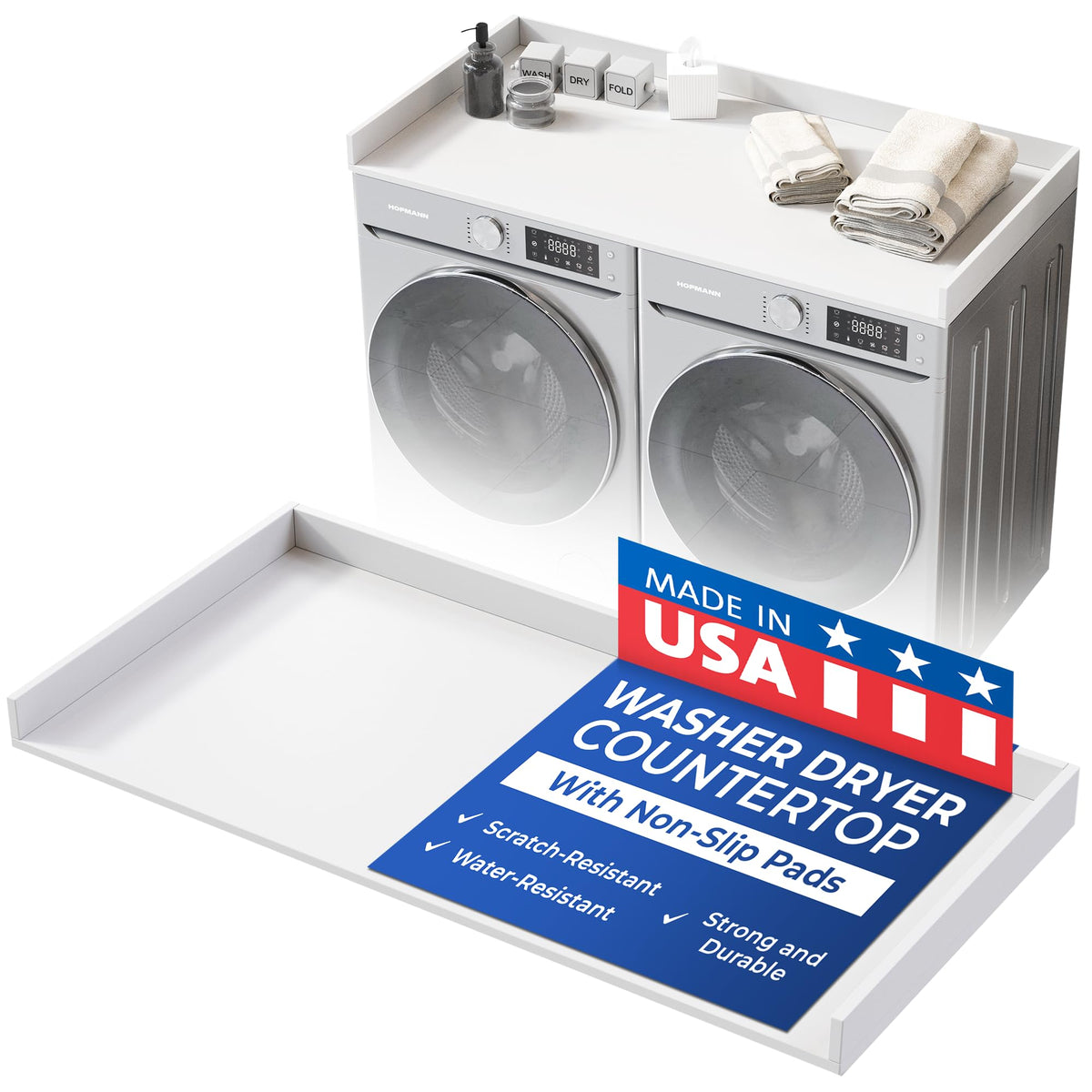 Officesimpli Washer Dryer Countertop, Made In Usa, Non-Slip Pads, Easy Clean, Laundry Room Essentials And Decor, Washer Dryer Wo