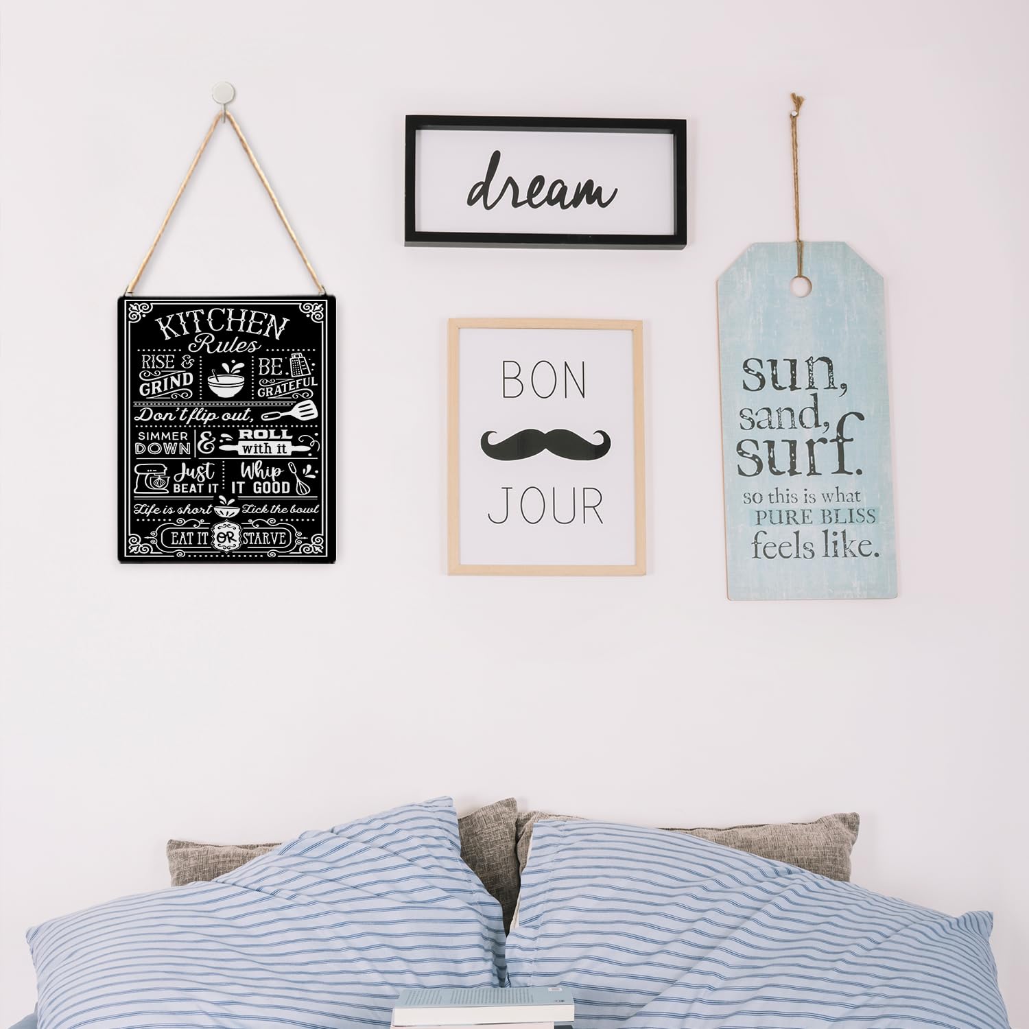 UNCDLV Kitchen Signs Wall Decor Kitchen Rules Sign Wall Art, Rustic Black Eat Kitchen Wall Decor 8x10 Inches