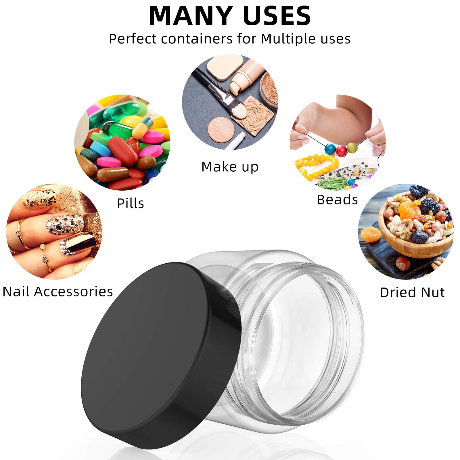 Patelai 4 Pieces Round Clear Wide-Mouth Leak Proof Plastic Container Jars With Lids For Travel Storage Makeup Beauty Products Fa