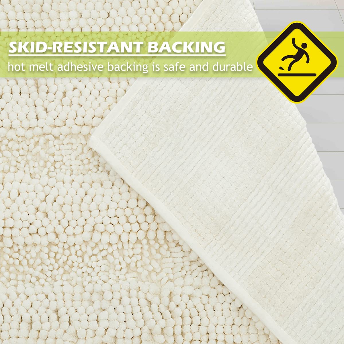 Washable Bath Mats White Rugs For Bathroom - Chenille Anti-Skidding Water Absorbent Machine Washable Quick Dry Kitchen Mats For