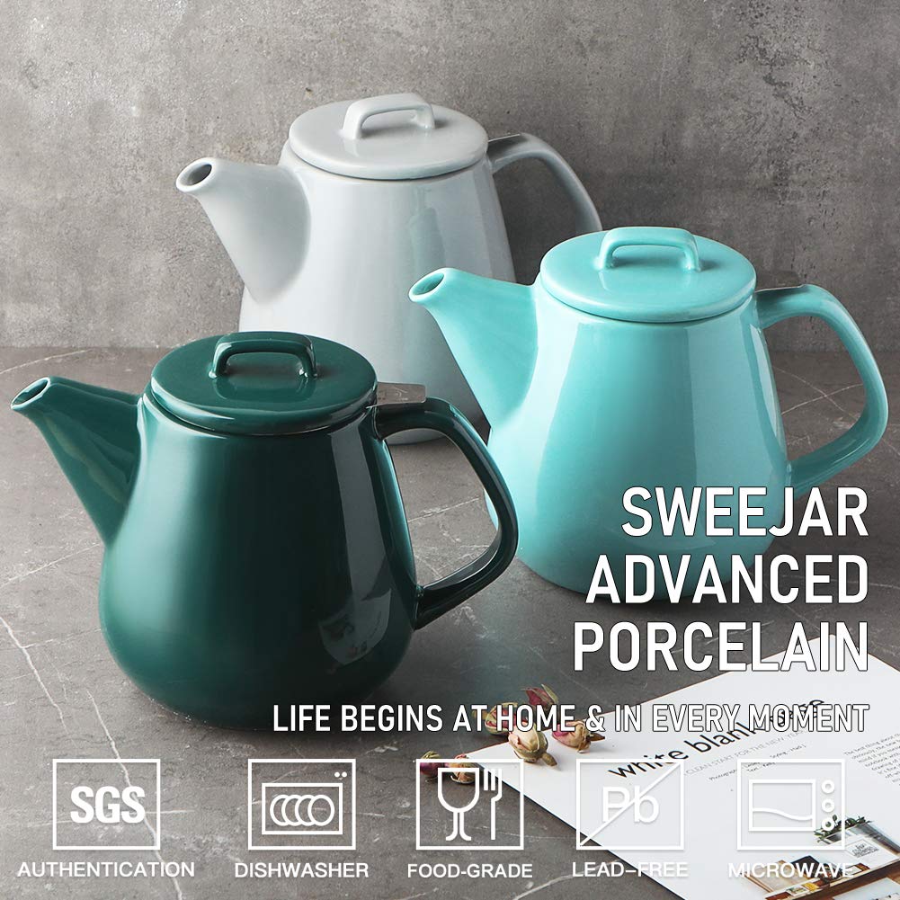 Sweejar Ceramic Teapot, Large Tea Pot With Stainless Steel Infuser, 40 Ounce, Blooming & Loose Leaf Teapot For Tea Lover, Gift,