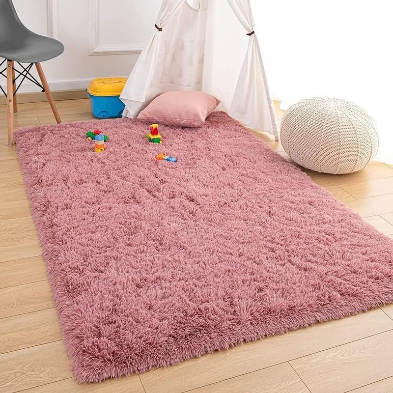 Gem Carpets Soft Modern Shag Area Rugs Fluffy Living Room Carpet Comfy Bedroom Home Decorate Floor Kids Playing Mat Mate Pink(6X