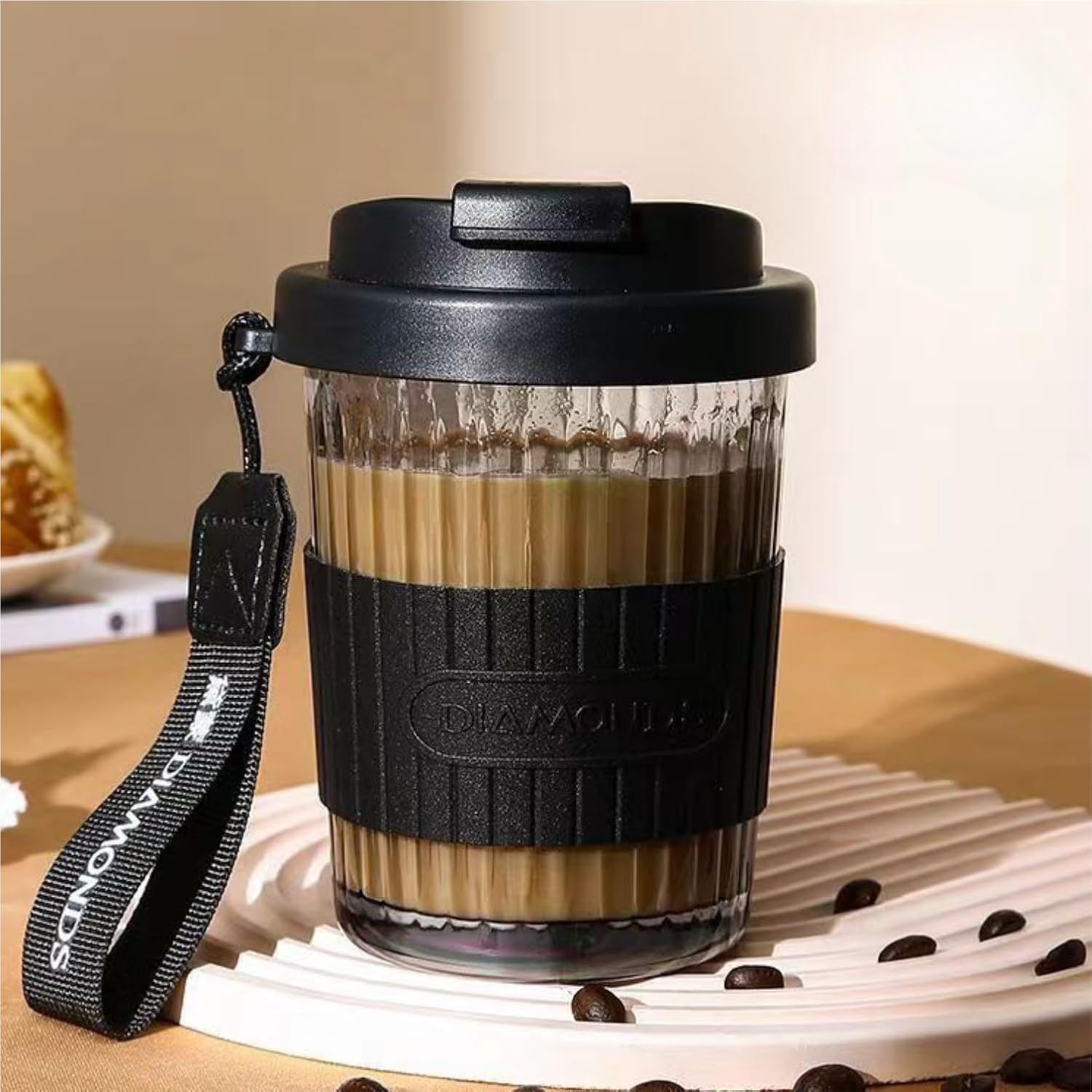 BLISS START Glass Fruit Juice Sipper Cup with Lid 500 ml Glass Green Tea and Coffee Sipper Travel Tumbler Cup Anniversary and 