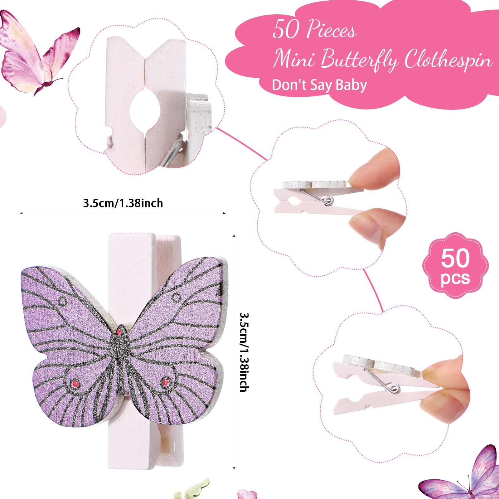 Unittype 51 Pcs Don'T Say Baby Shower Game Supplies Include Purple Butterfly Theme Baby Shower Sign And 50 Mini Butterfly Clothe
