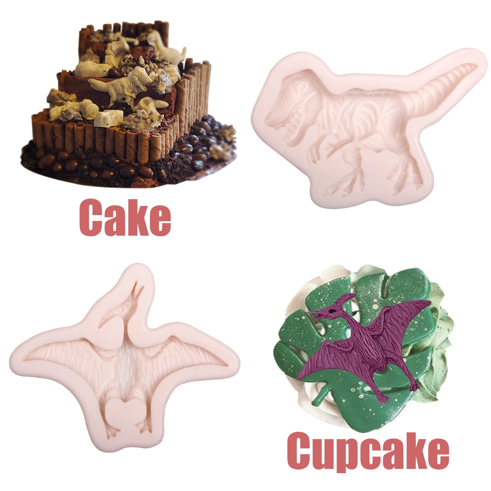 Dinosaur Silicone Fondant Molds 4 Pcs, Tropical Leaves Monstera Leafage Chocolate Mold Forcake Decoration Candy Cupcake Topper C
