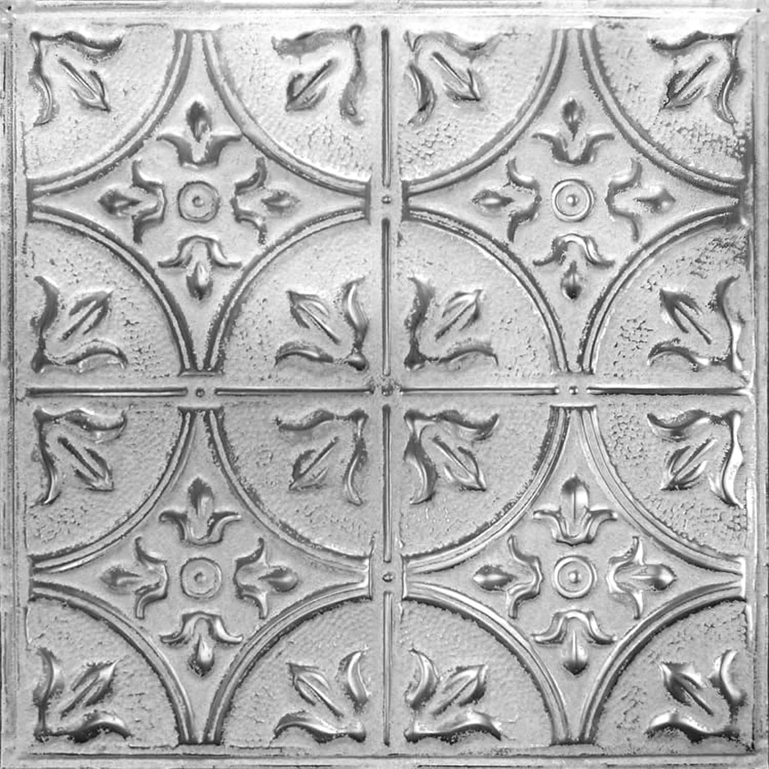 American Tin Ceilings [5-Pack Kit] Nail-Up Metal Tiles in Pattern #2 Nail-Up and Color Silver Washed White. 24 x 24 [20 sq ft] G