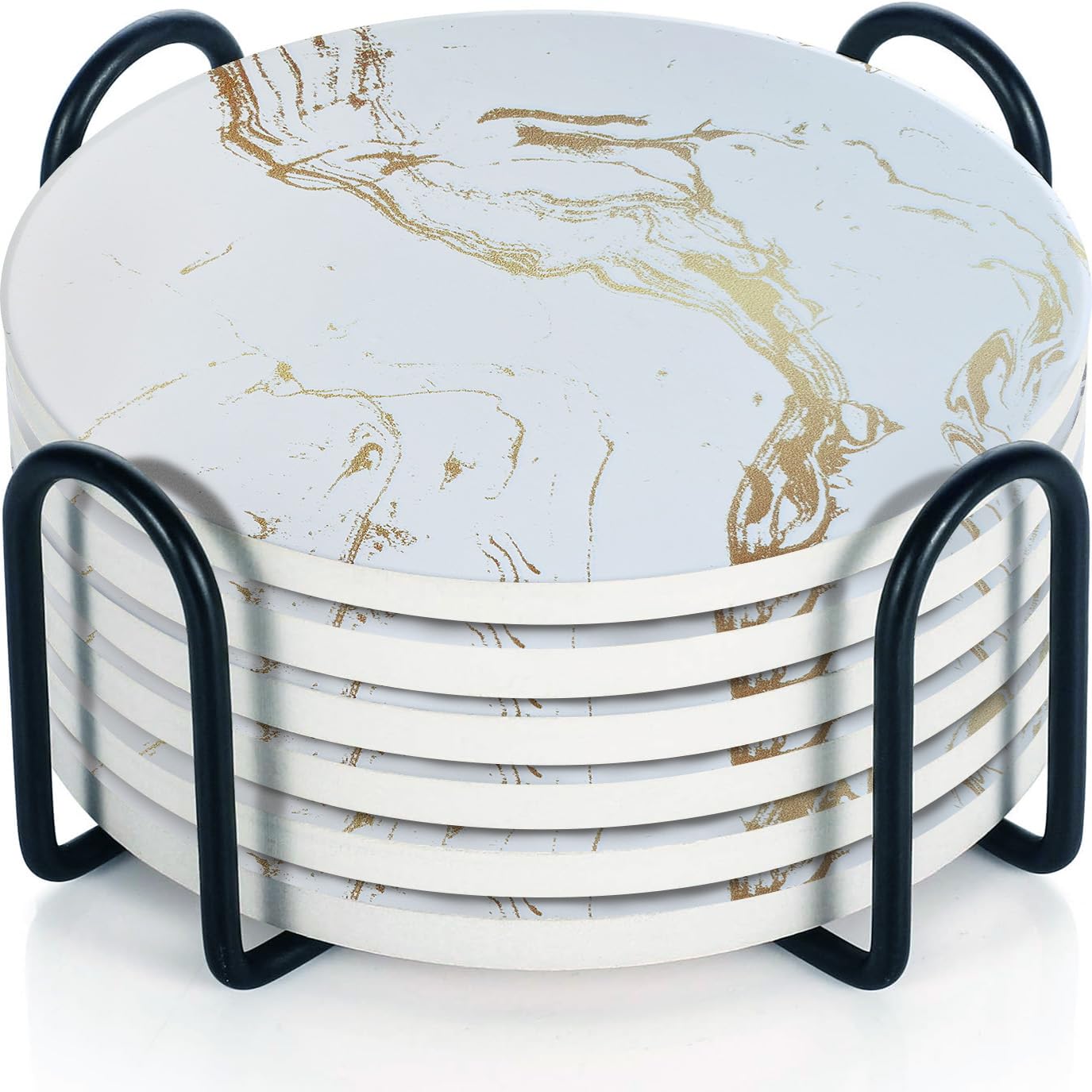 Decor & More  Ceramic Coasters With Matt Finish On Top & Cork Base | Coasters For Cups Set Of 6 | Marble Style Ceramic Coaster 