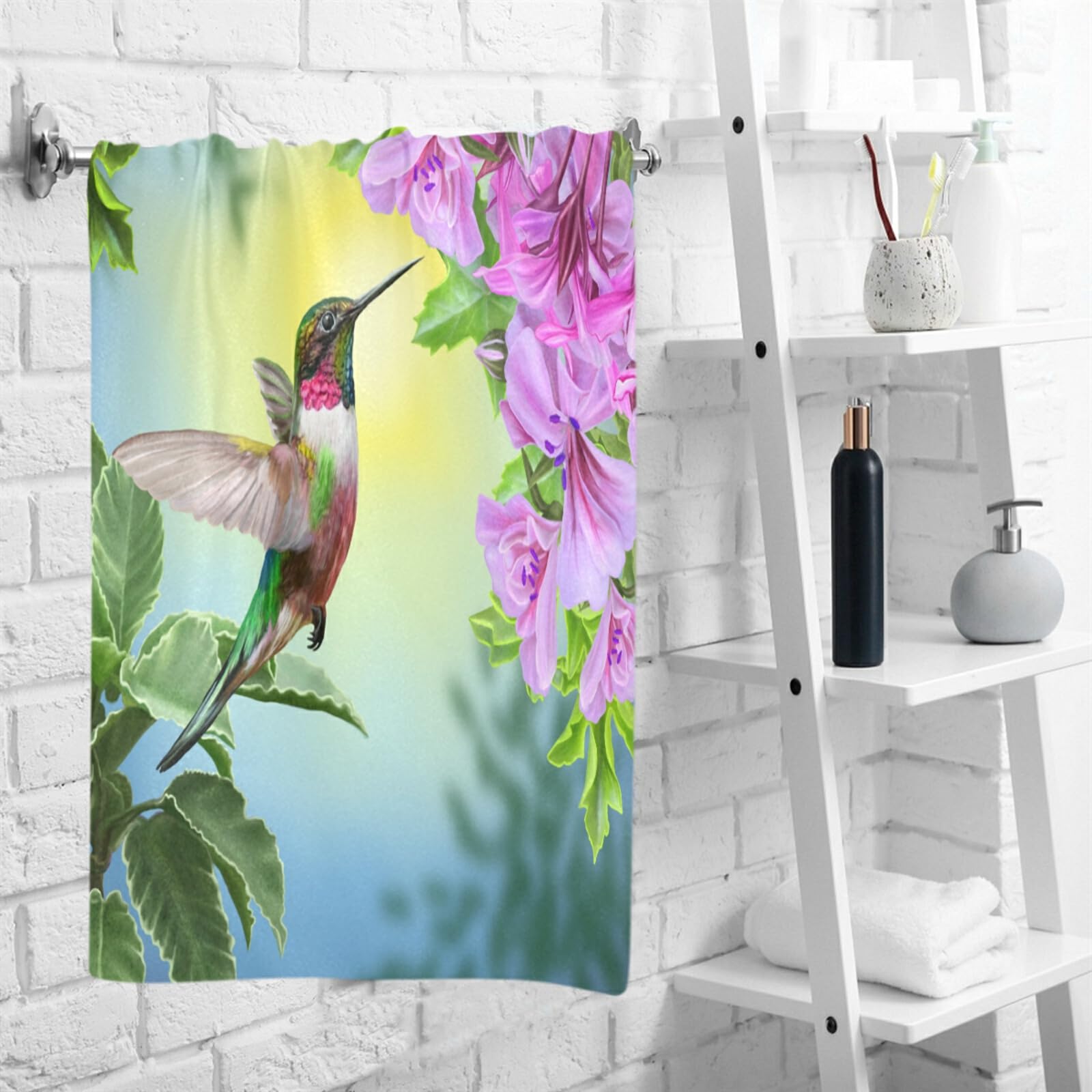 Wamika Purple Flower Floral Hand Towels Ultra Soft Towel Small Bird Hummingbird Absorbent Hand Towel Guest Bath Towels Washcloth