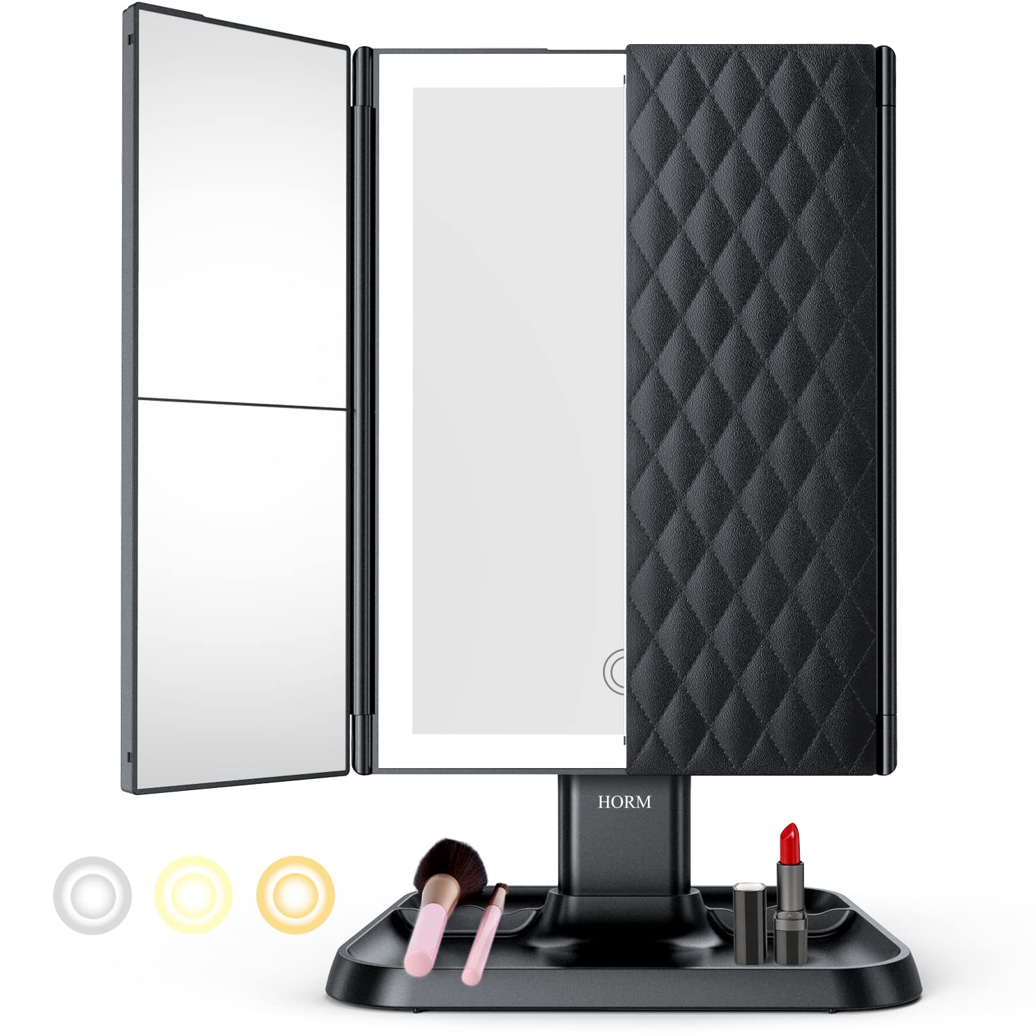 Trifold Makeup Vanity Mirror With Lights - 3 Color Lighting Modes 72 Led, Touch Control Design, 1X/2X/3X Magnification, Portable