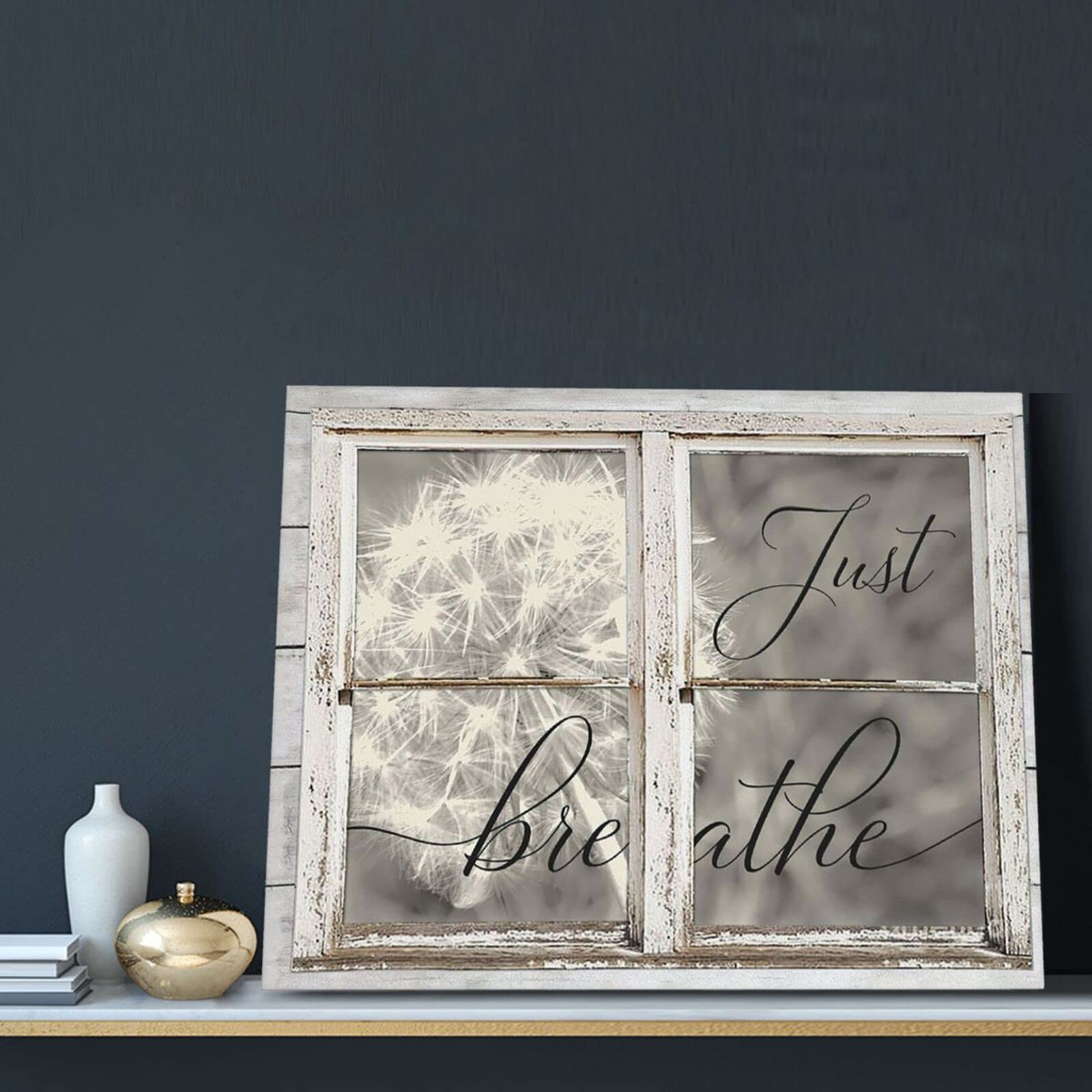 Sunator Just Breathe Canvas Wall Art Beautiful Dandelion And Window Inspirational Pictures Motivational Quotes Poster Framed Wal