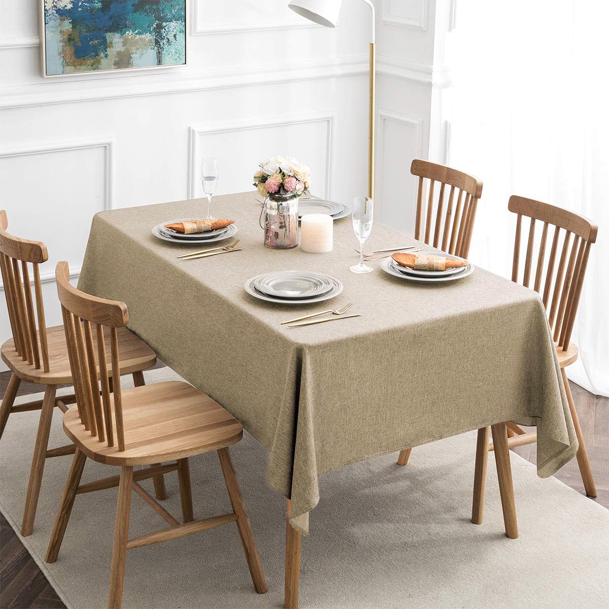 Jucfhy Rectangle Table Cloth,Linen Tablecloth Heavy Duty Fabric,Stain Resistant,Water Resistant Washable Table Cloths,Decorative