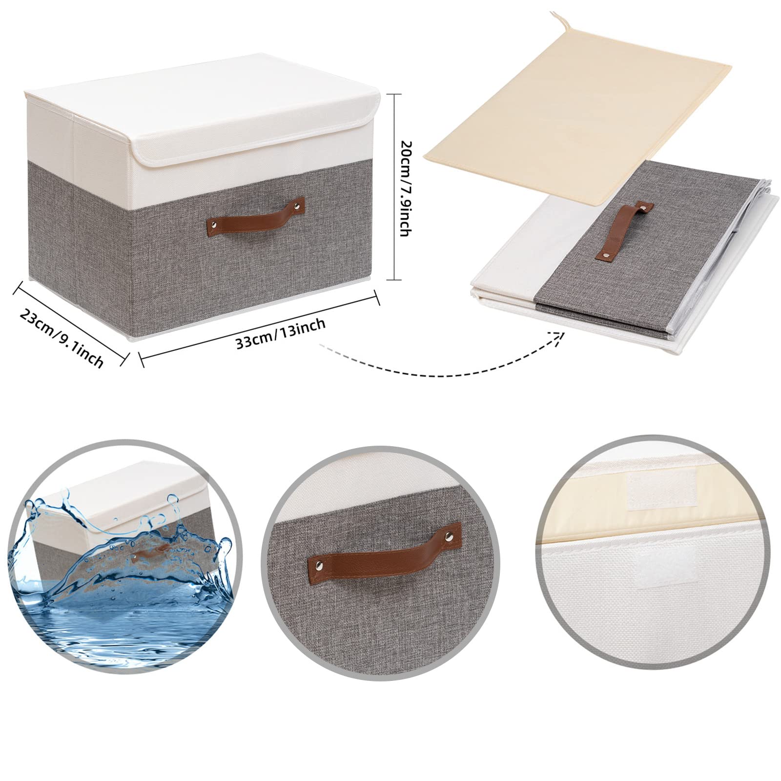 Outbros Large Fabric Storage Box With Lid, Collapsible Wardrobe Organiser, Cubes For Towels, Clothes, 13 X 9.1 X 7.9 Inch (White