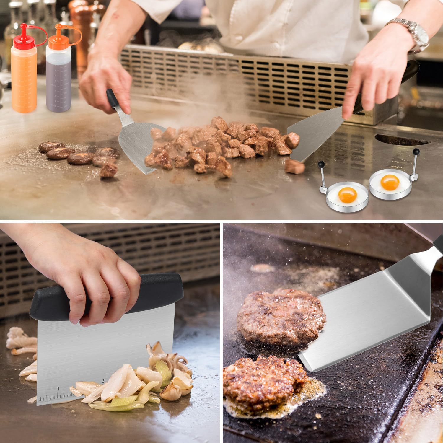 Wildone Griddle Accessories Kit - 25PCS Stainless Steel Grill Set for Blackstone & Camp Chef, Includes Spatulas, Basting Cover, Black