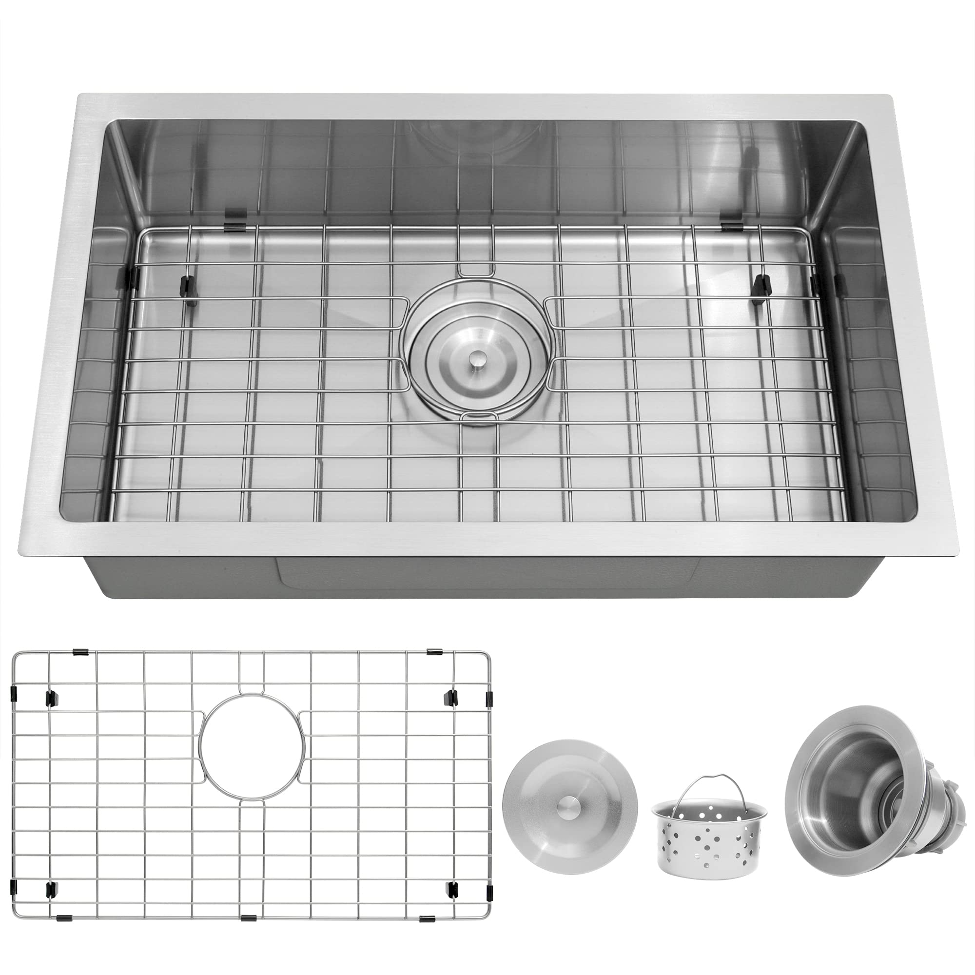 MILOSEN RV Stainless Steel Undermount Single Bowl Kitchen Sink (25x15-inch, 7-inch Depth)