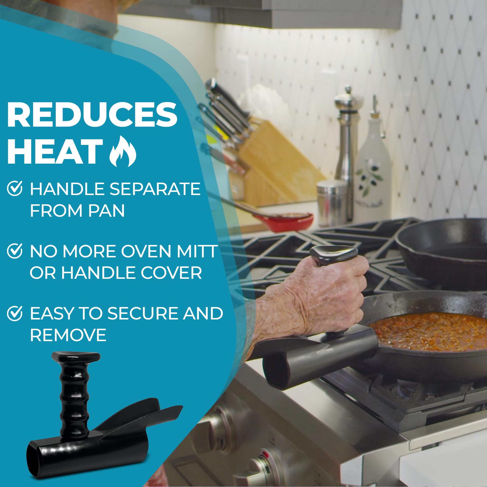 Pan Buddy- Vertical Attachment For Pan Handle- Adds Leverage And Support- Makes Lifting Heavy Cookware Easier! (Black)