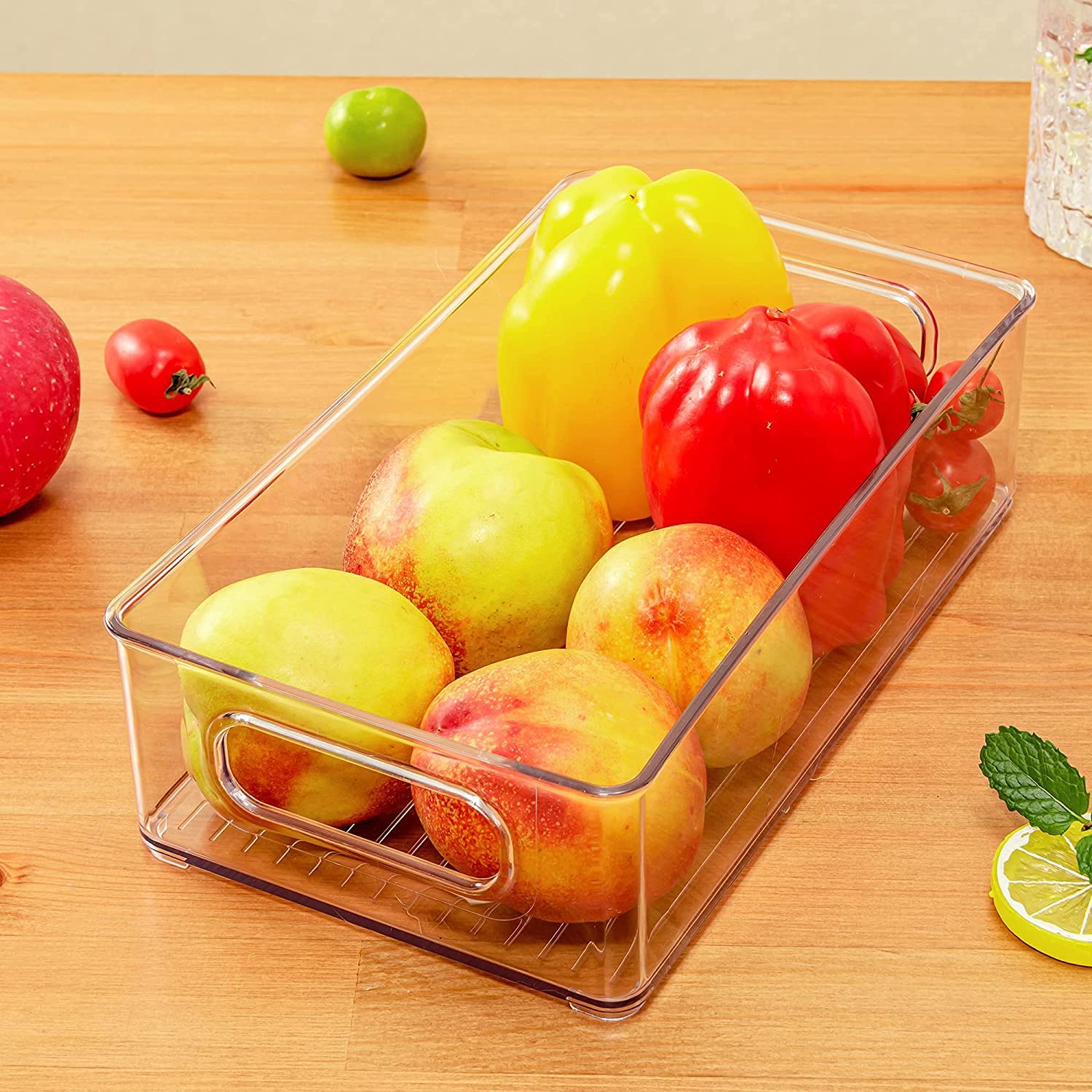 Snazzy Clear Plastic Fridge Storage Organizer Bins Pantry Kitchen Countertop Cupboard Boxes Set OF 6