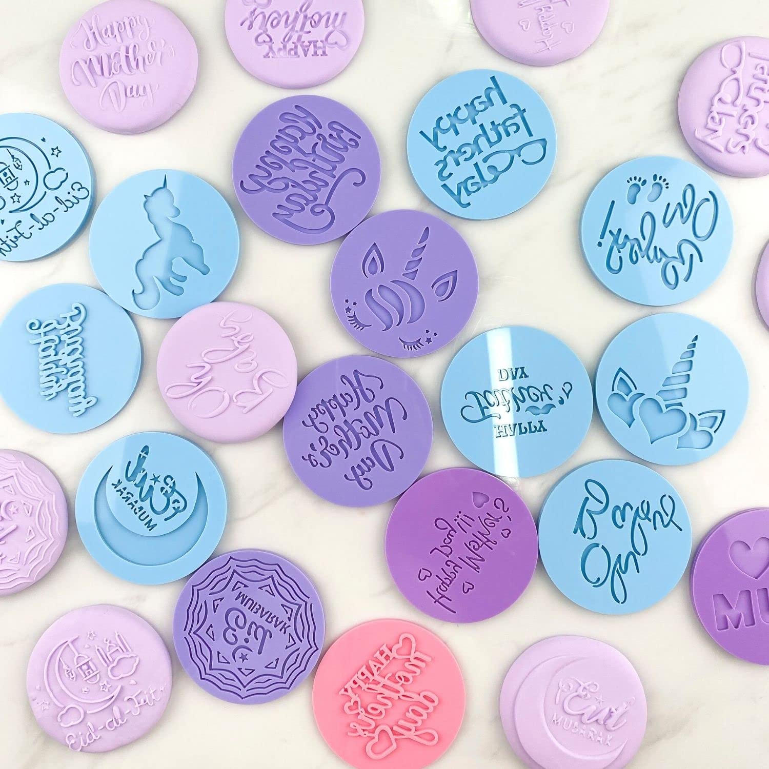 Crethinkaty Eid Al-Fitr Fondant Embosser ''Eid Mubarak'' Shape 3D Raised Design Cookie Stamp For Baking Cookies,Decorating Cake/