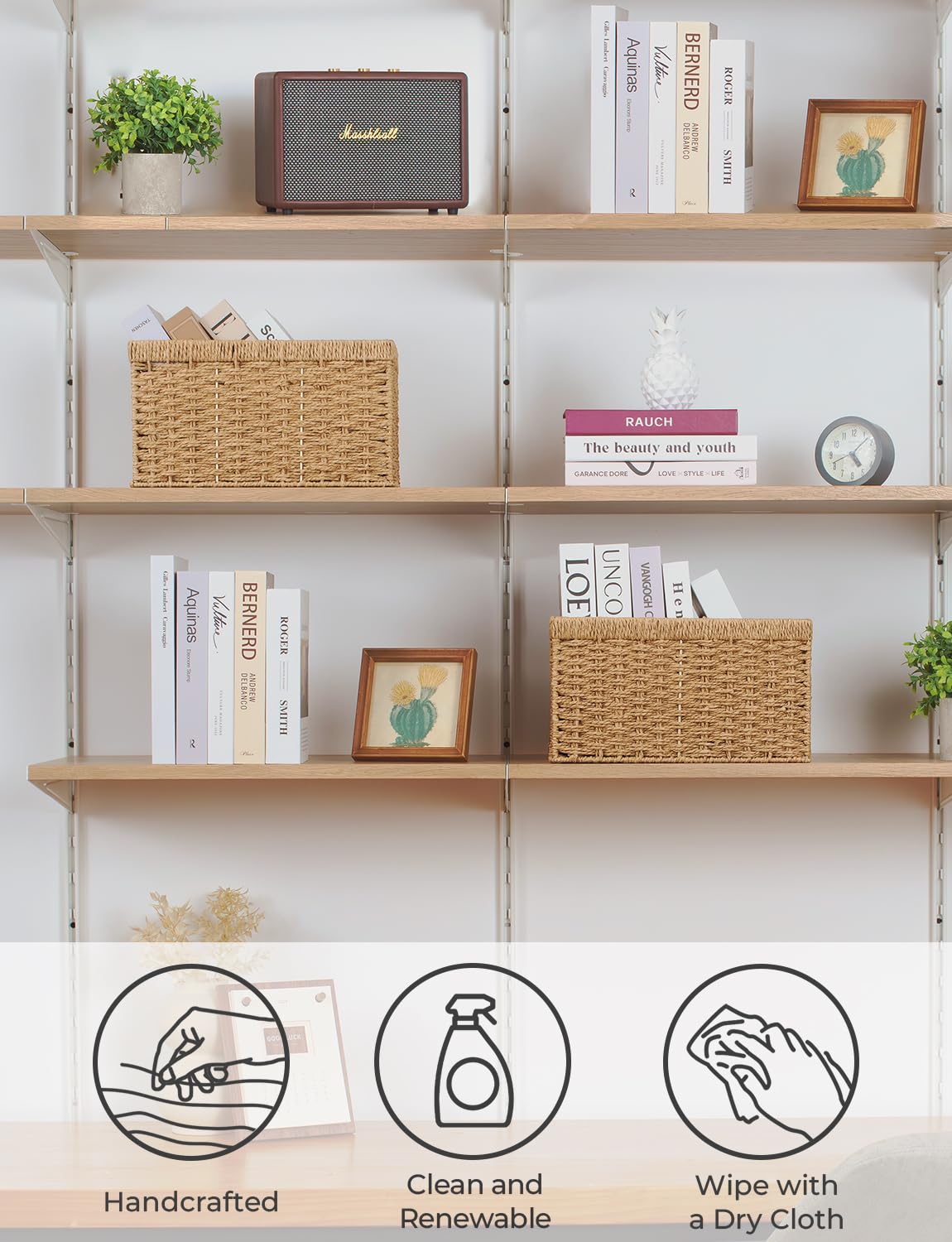Storageworks Round Paper Rope Storage Baskets, Rectangular Wicker Baskets With Built-In Handles, Medium, 13  X 8  X 7  Inches, 2