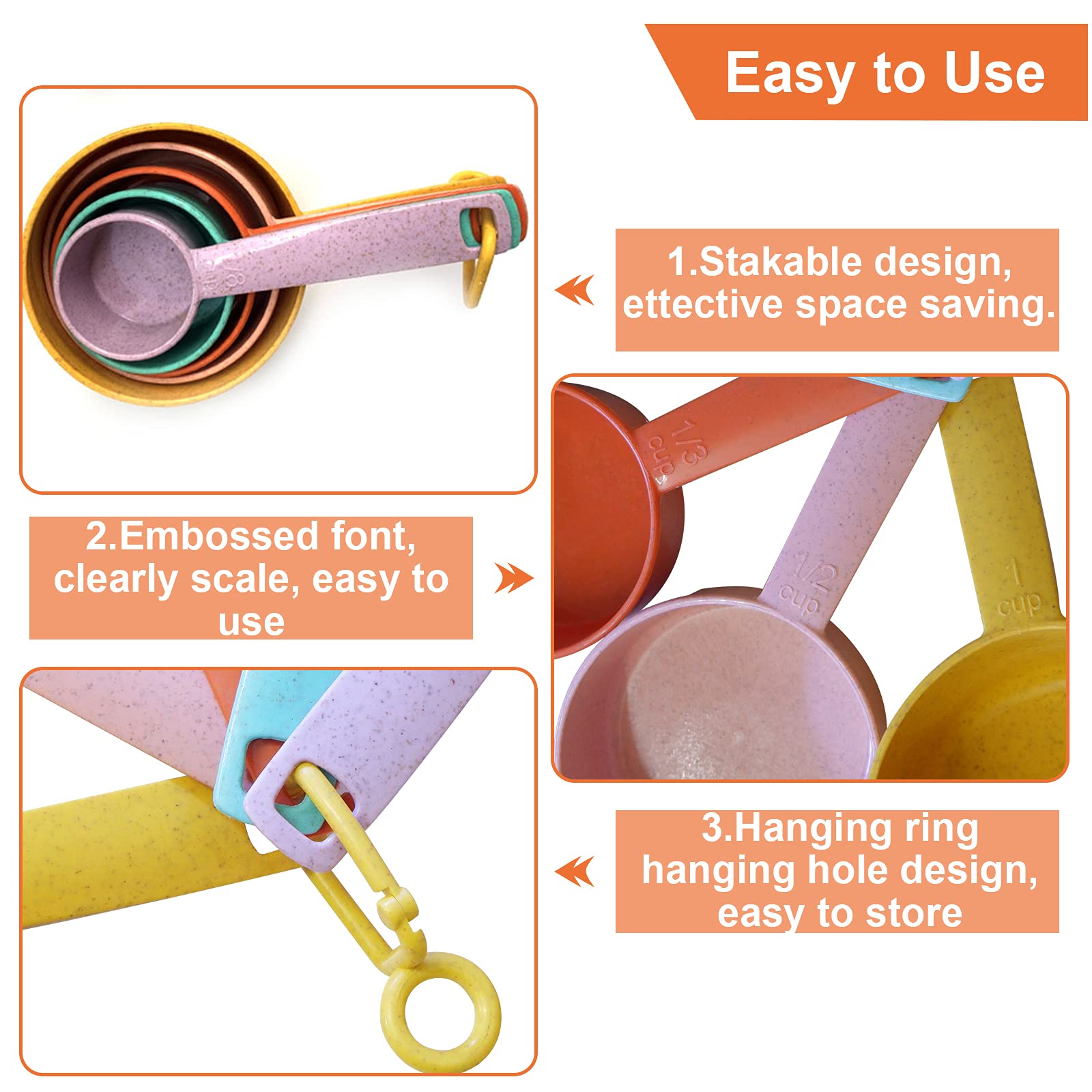 Plastic Measuring Cups And Spoons Set - 10 Pcs Colorful Kitchen Measuring Tool, Engraved Metric/Us Markings Stackable Silicone M