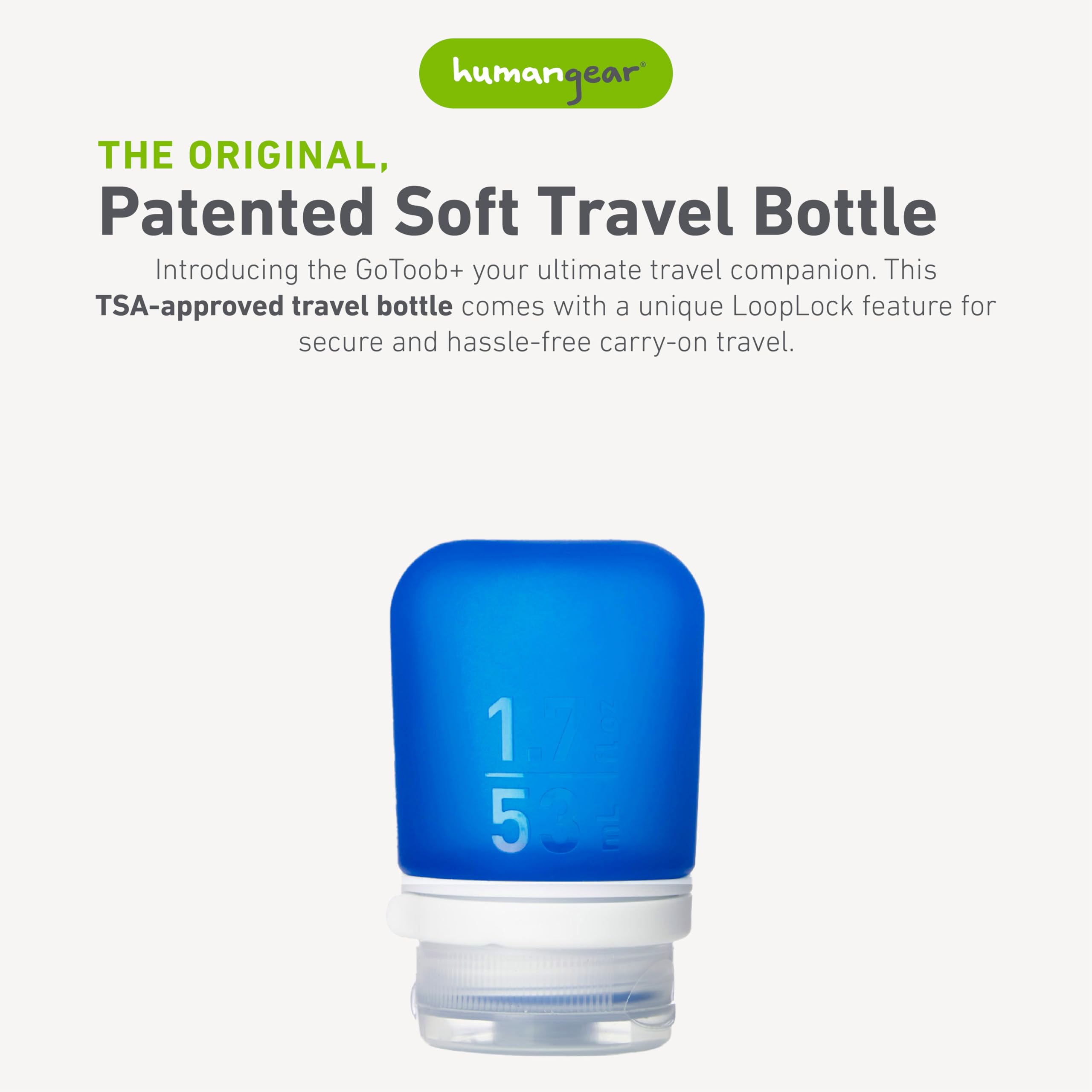 Humangear Gotoob+ (Small) | Refillable Silicone Travel Bottle | Locking Lid | Food-Safe Material | Dark Blue, Small (1.7 Fl.Oz;