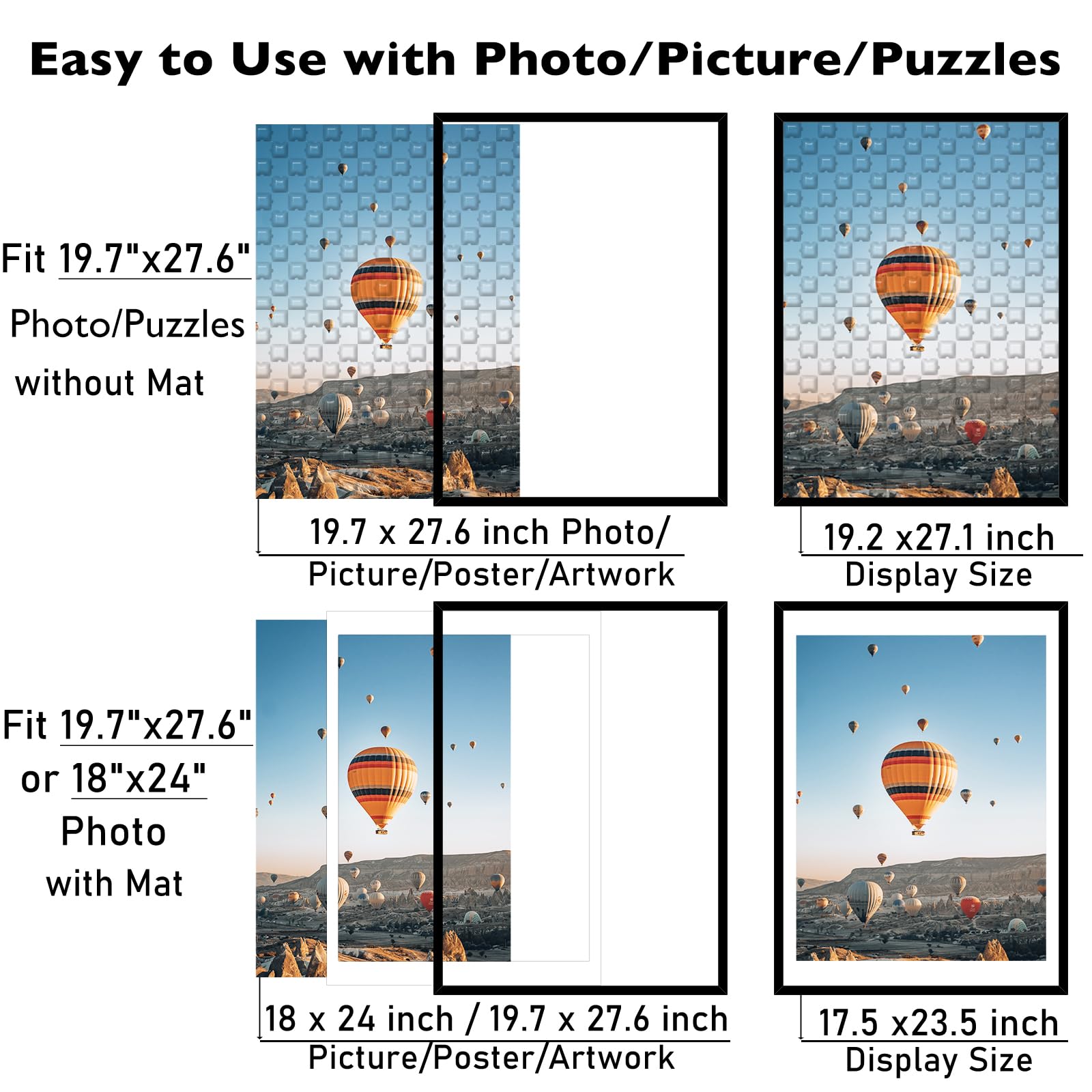 JCJMY 19.7x27.6 Puzzles Frame for 50x70 cm Puzzle Poster Photo Picture, Display 18x24 with Mat or 19.7 x 27.6 without, Wall Hang