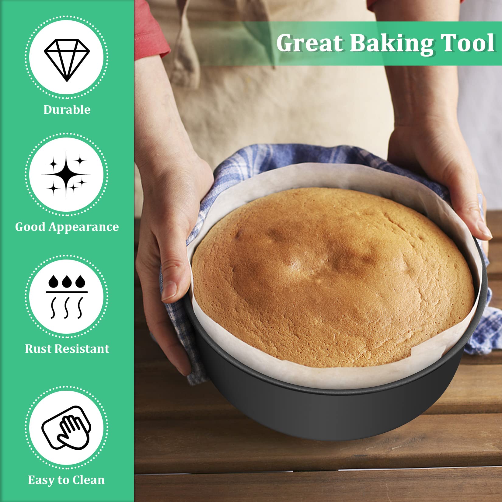 P&P Chef 6 X 3 Inch Nonstick Cake Pan Set, 2-Piece Round Baking Cake Pans For Small Birthday Wedding Layer Cake, Deep Side & One