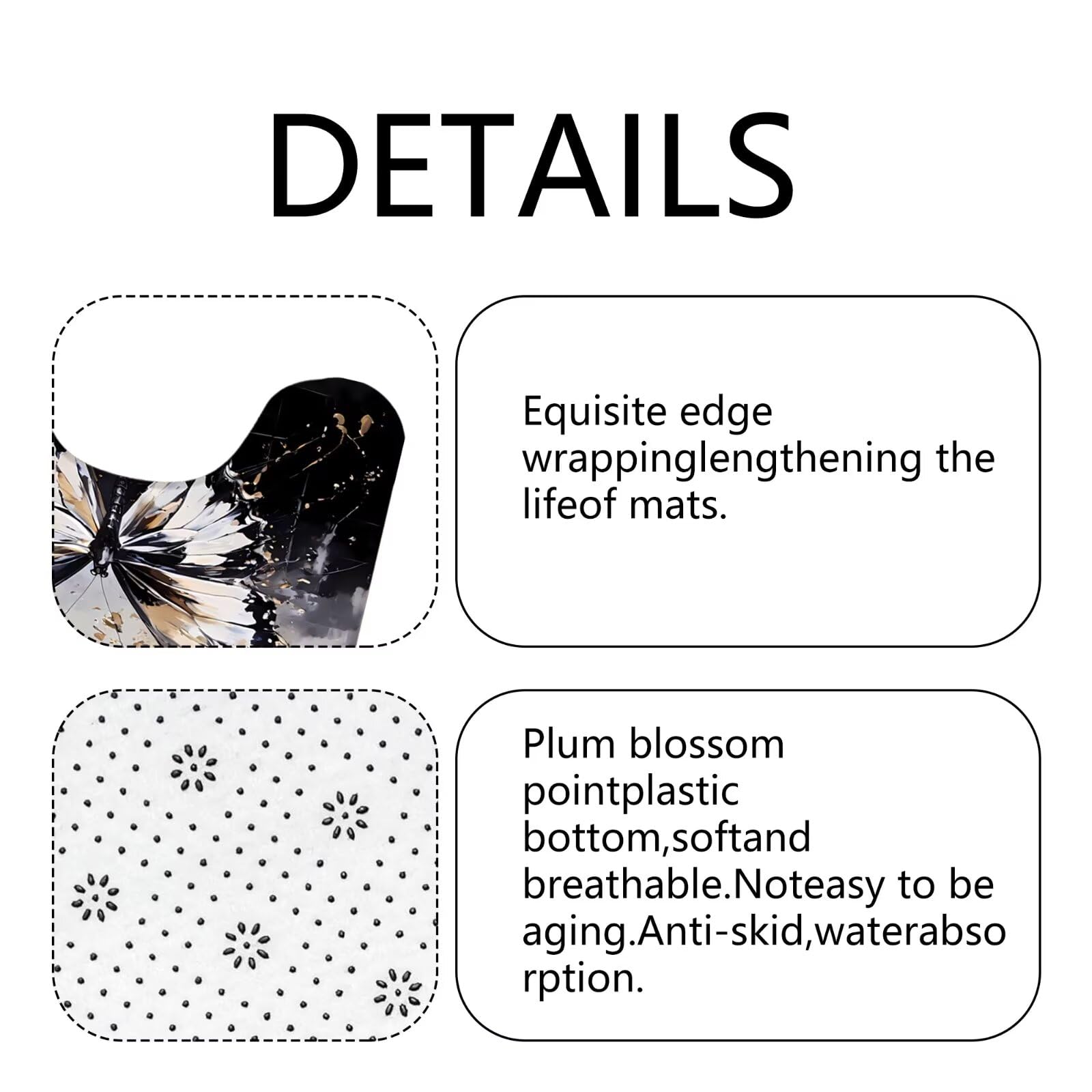 Pretyw 4 Pcs Black Butterfly Shower Curtain Set With Rugs Grey And Gold Bathroom Set Modern Bathroom Accessories Decor With Bath