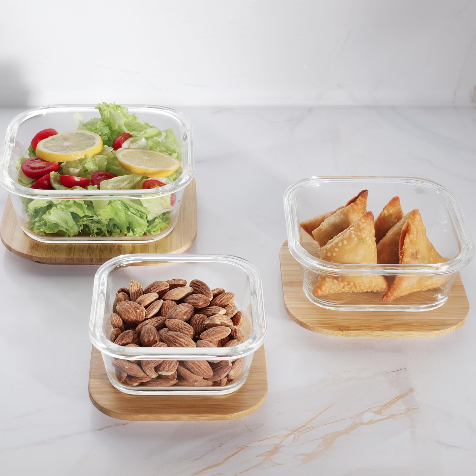 The Better Home Borosilicate Glass Container Set Bamboo Lids (3Pc,320/520/800Ml)| For Kitchen | Glass Container For Kitchen Stor